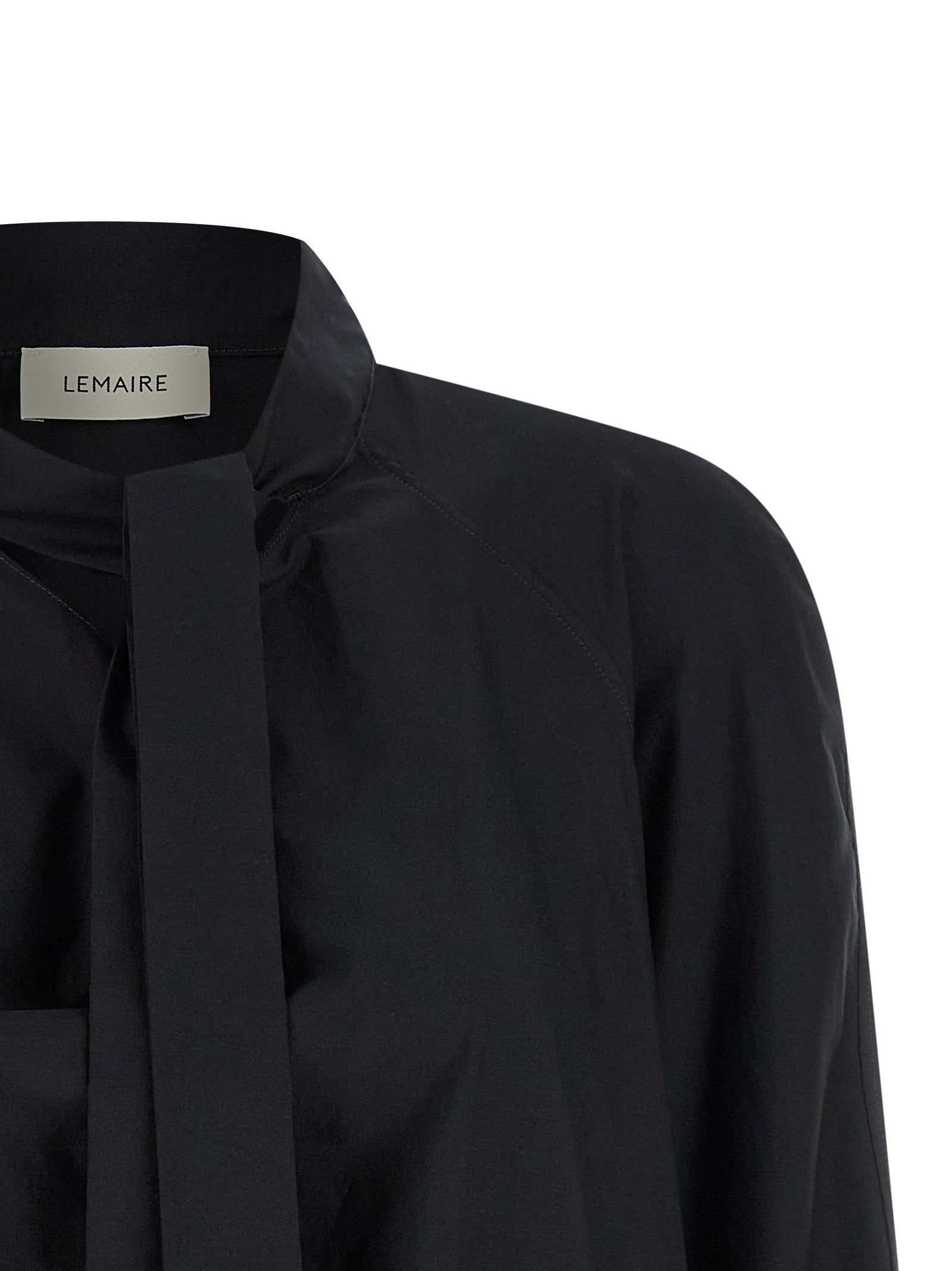 Ascot Blouse Black Cotton Shirt