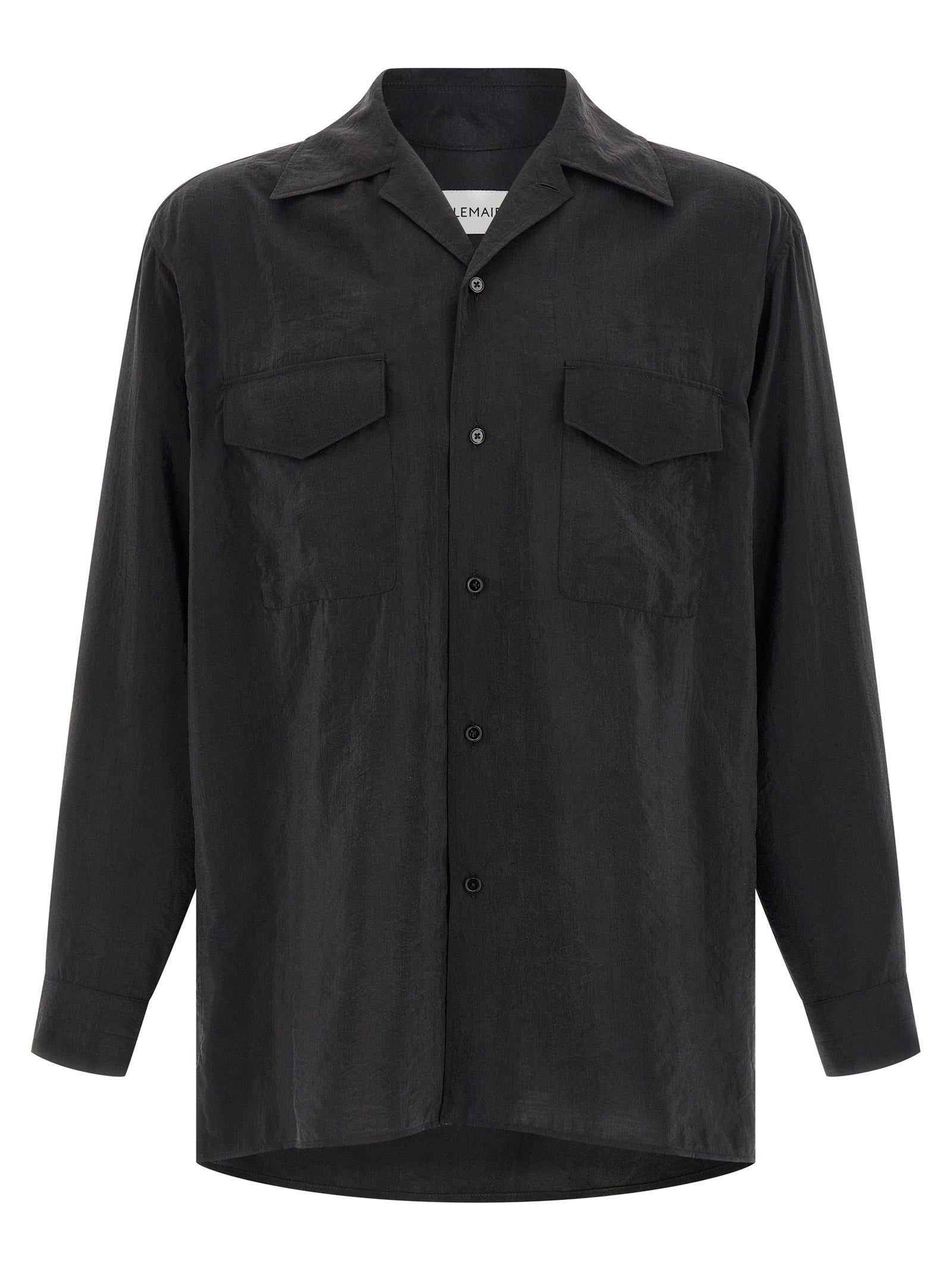 Convertible Collar Shirt Black Silk Shirt, Blouse