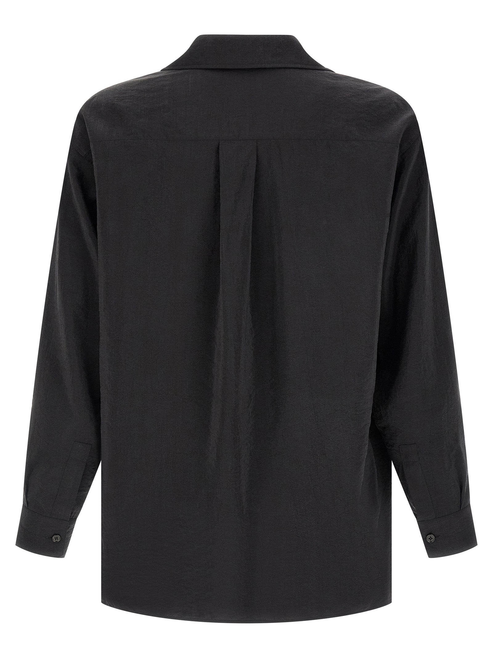 Convertible Collar Shirt Black Silk Shirt, Blouse
