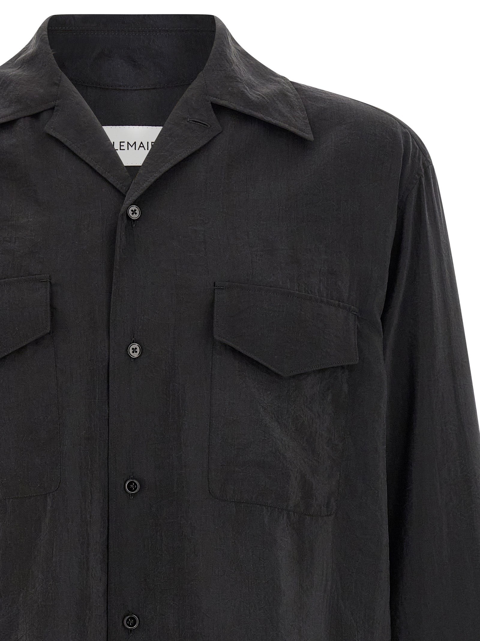 Convertible Collar Shirt Black Silk Shirt, Blouse