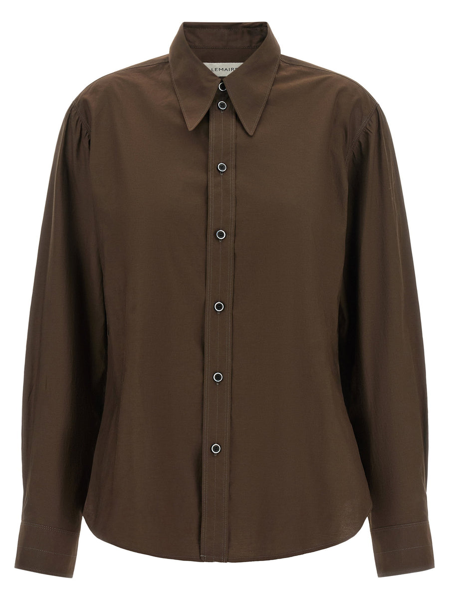 Lemaire Pointed Collar Cotton-Silk Shirt — Brown