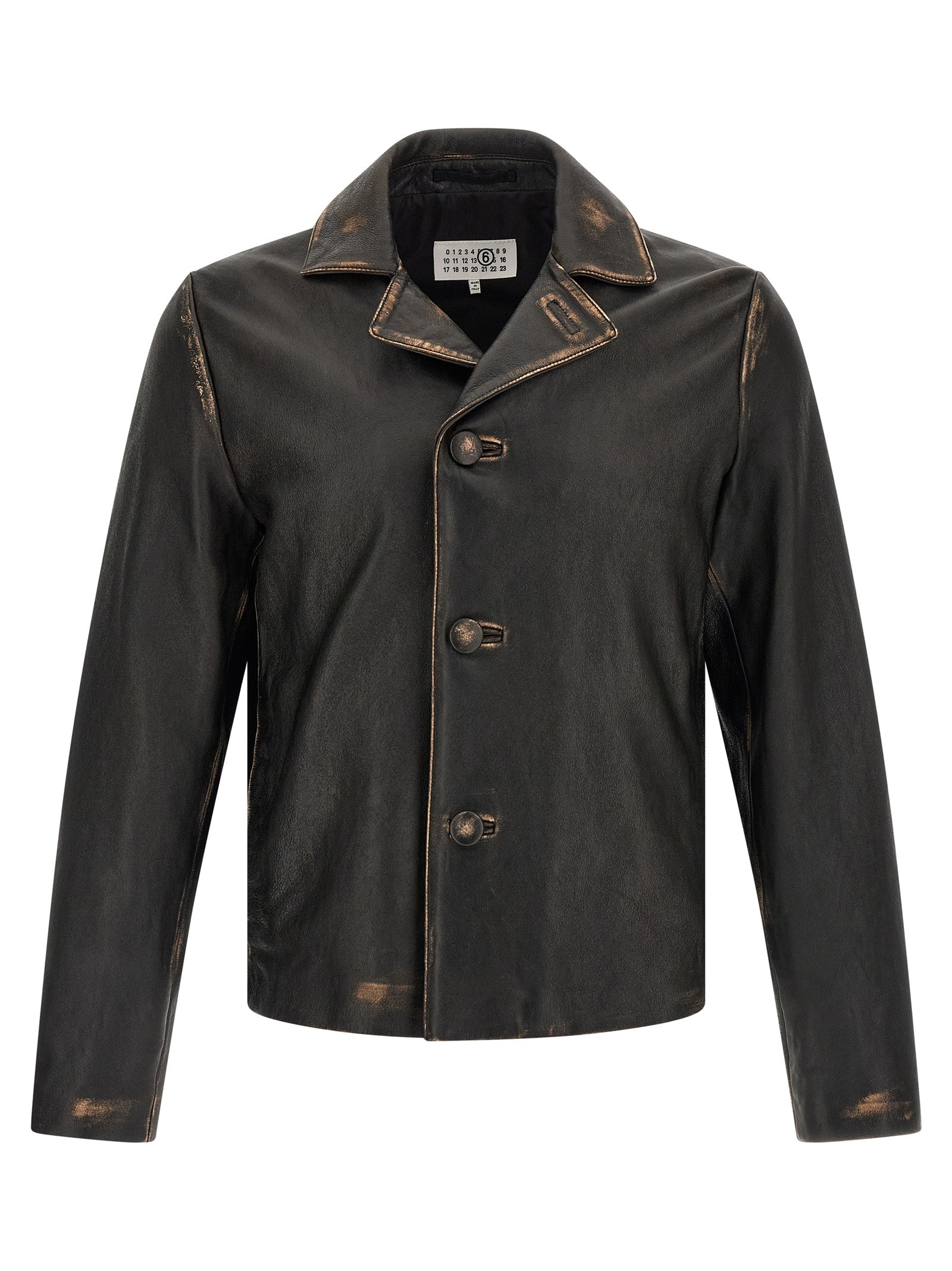 Antiqued Leather Jacket Black Sheepskin Down Jacket, Parka, Casual
