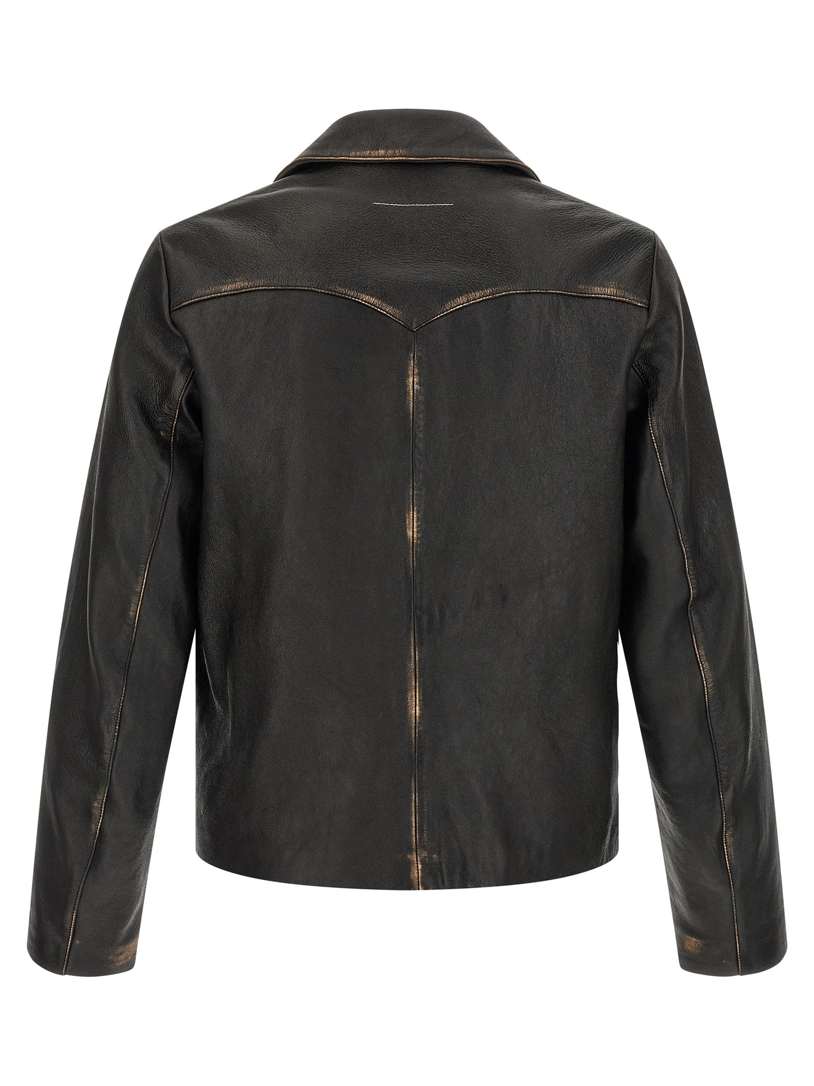 Antiqued Leather Jacket Black Sheepskin Down Jacket, Parka, Casual