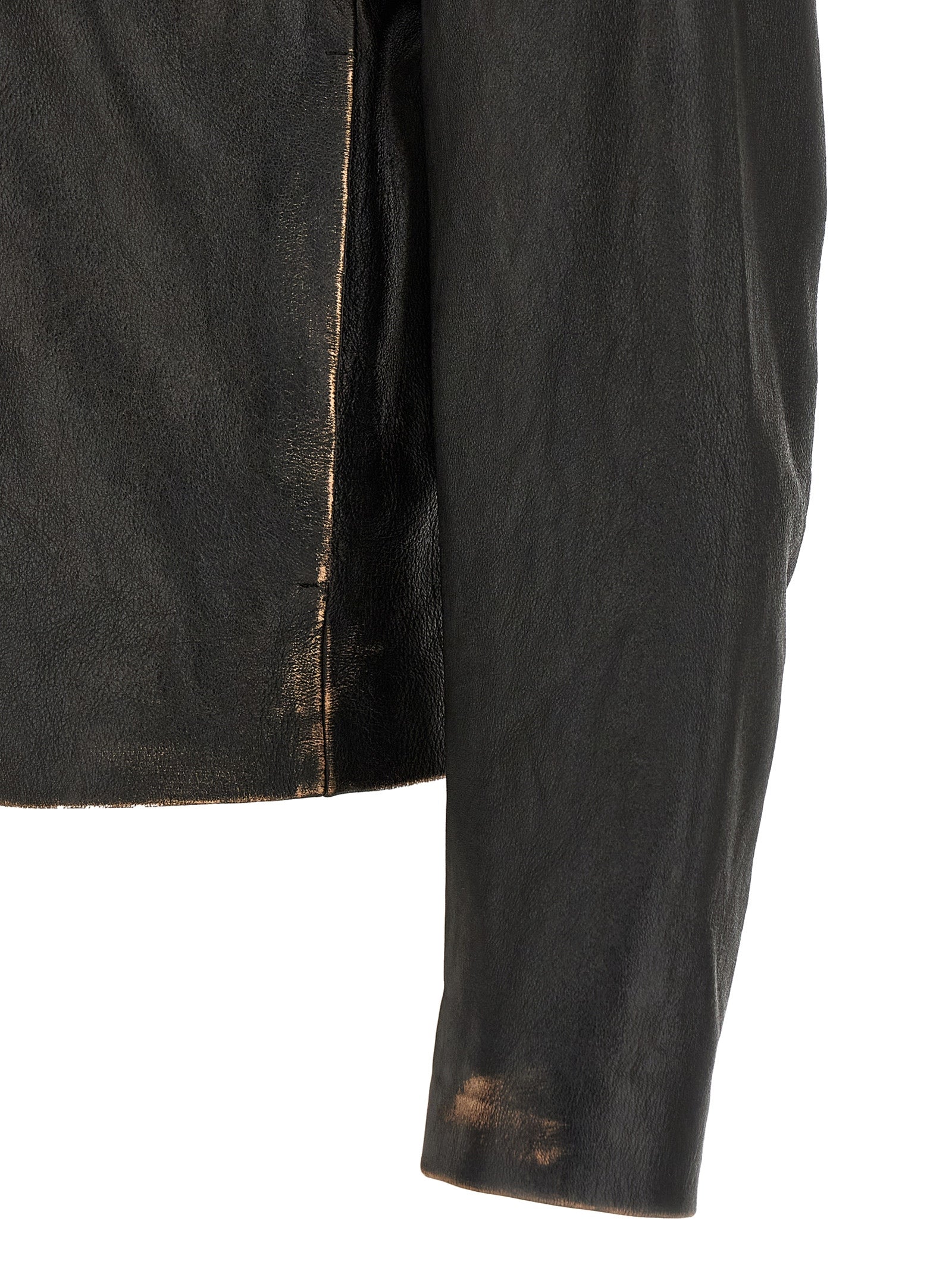 Antiqued Leather Jacket Black Sheepskin Down Jacket, Parka, Casual