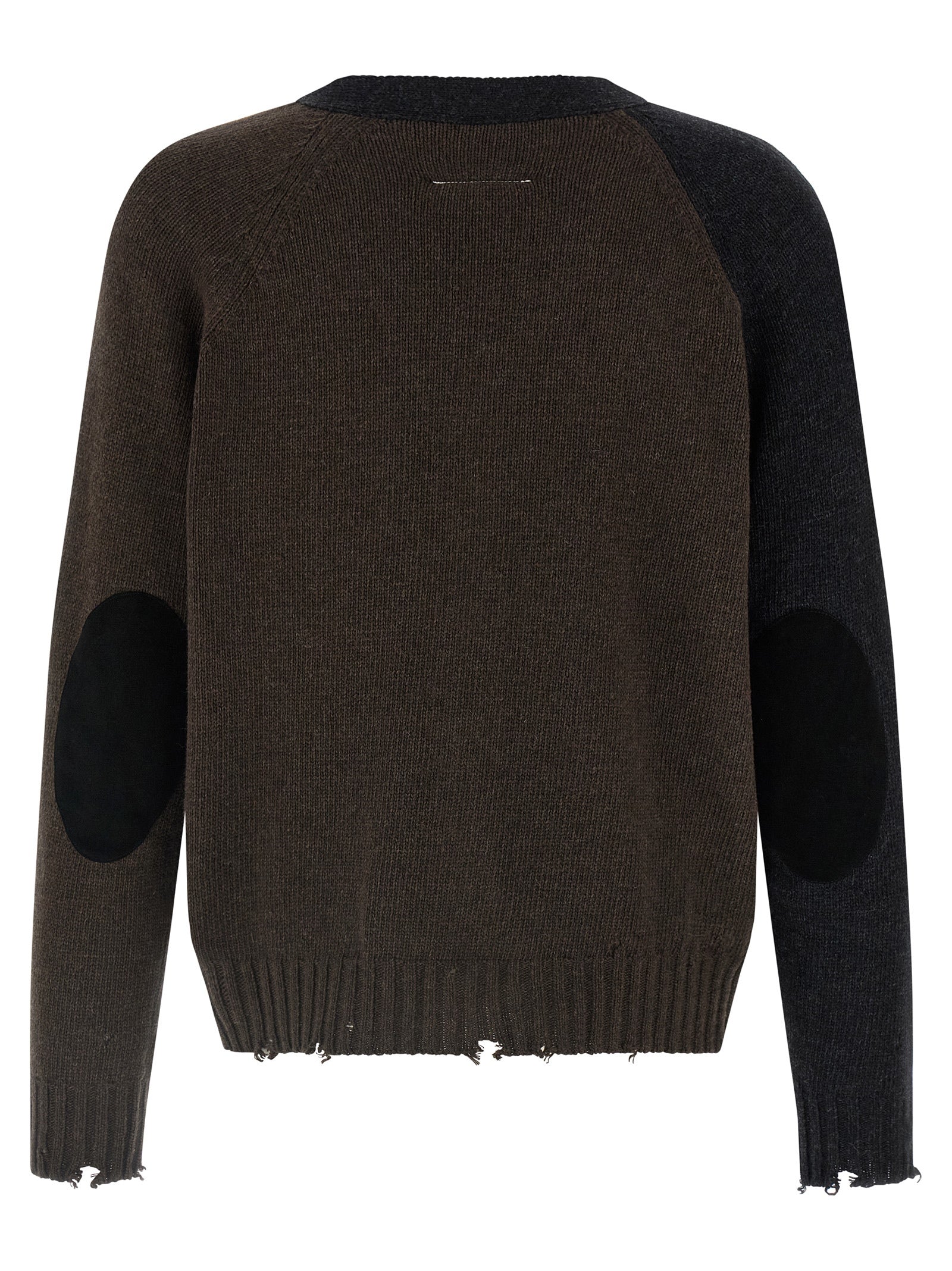 Two-tone suede patch cardigan Multicolor Sweater, Cardigans