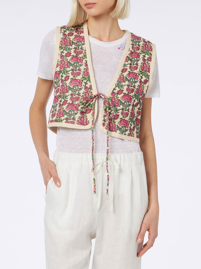 Shilo Padded Floral Print Vest White