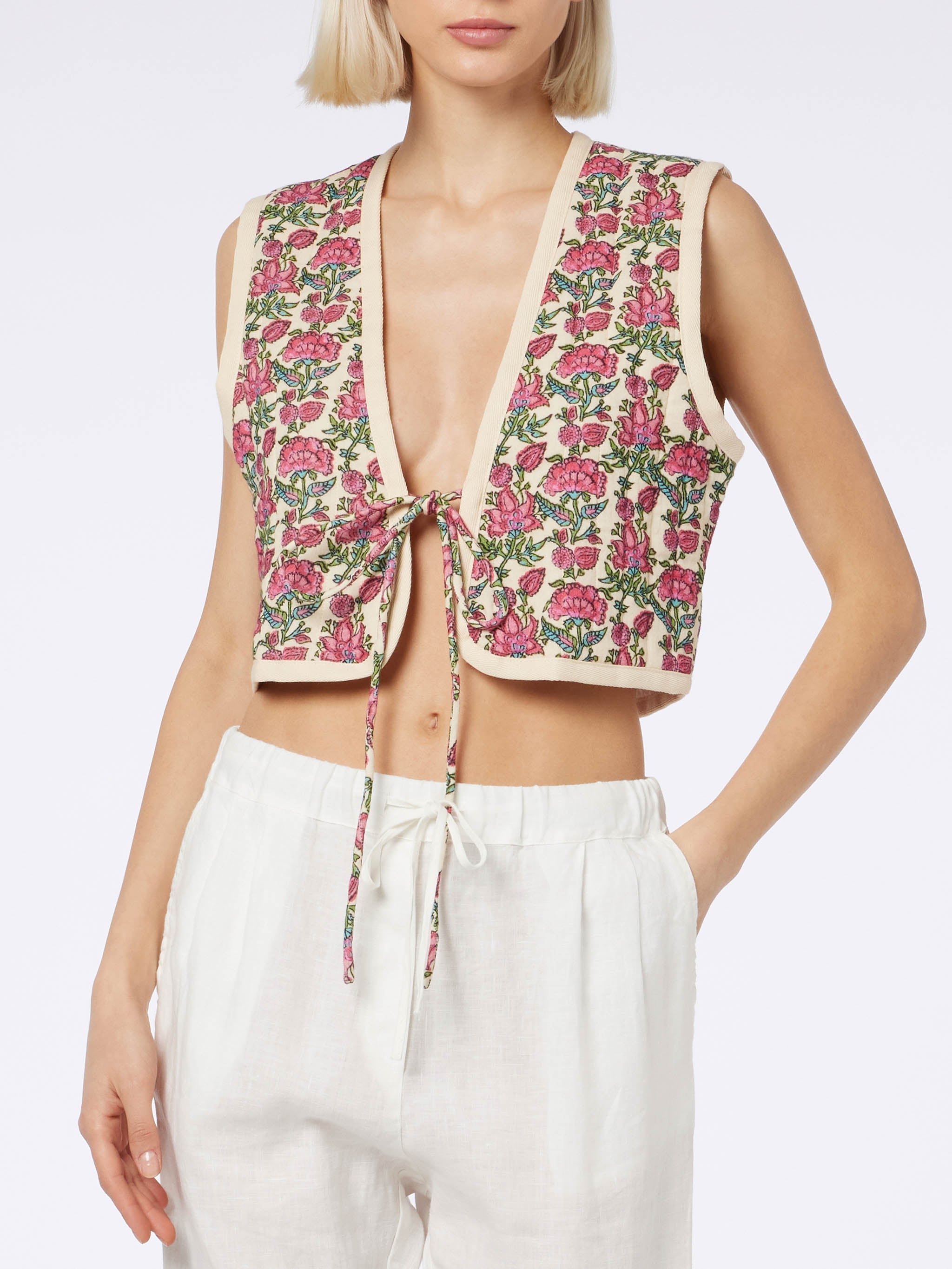 Shilo Padded Floral Print Vest White