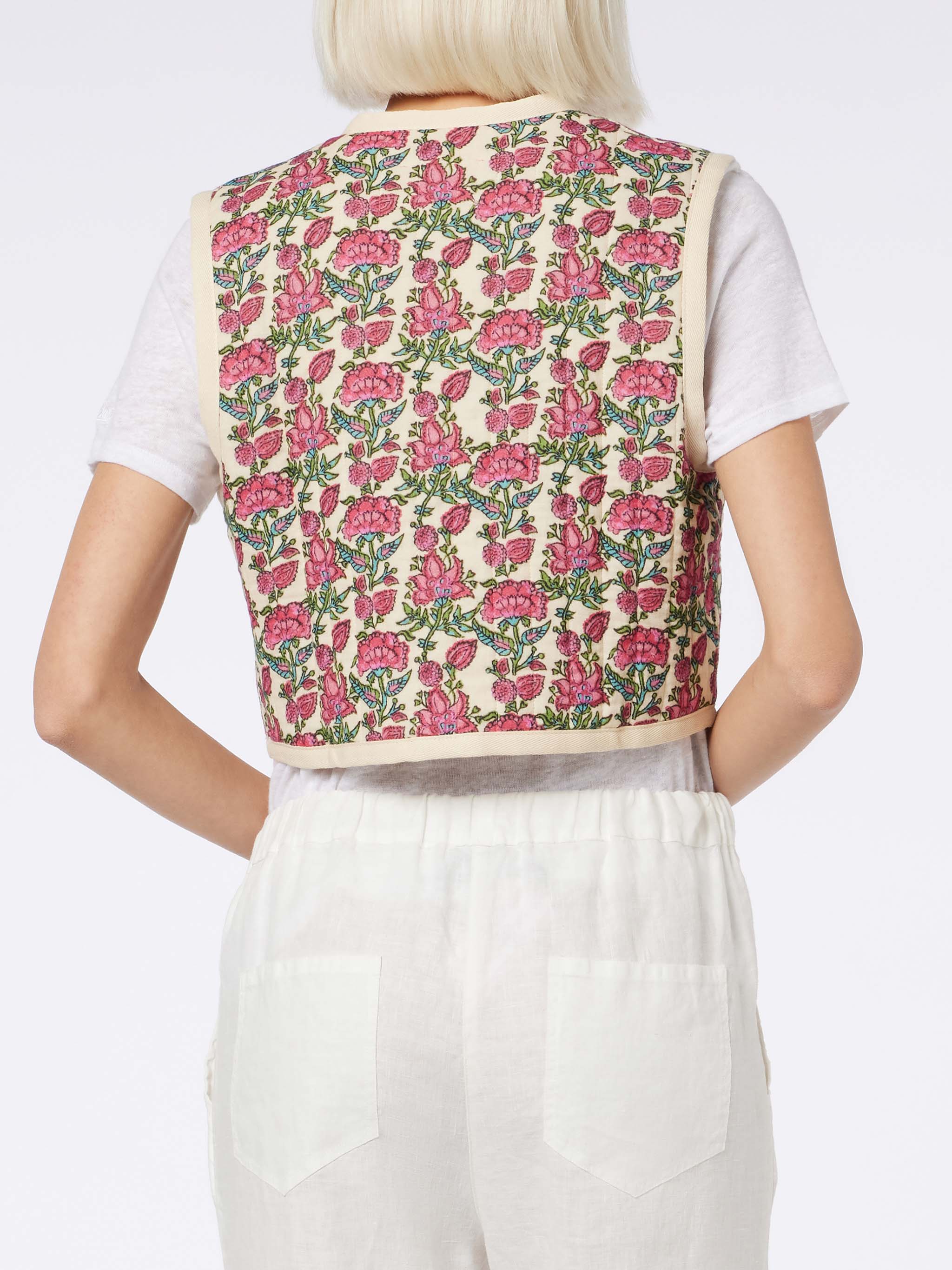 Shilo Padded Floral Print Vest White