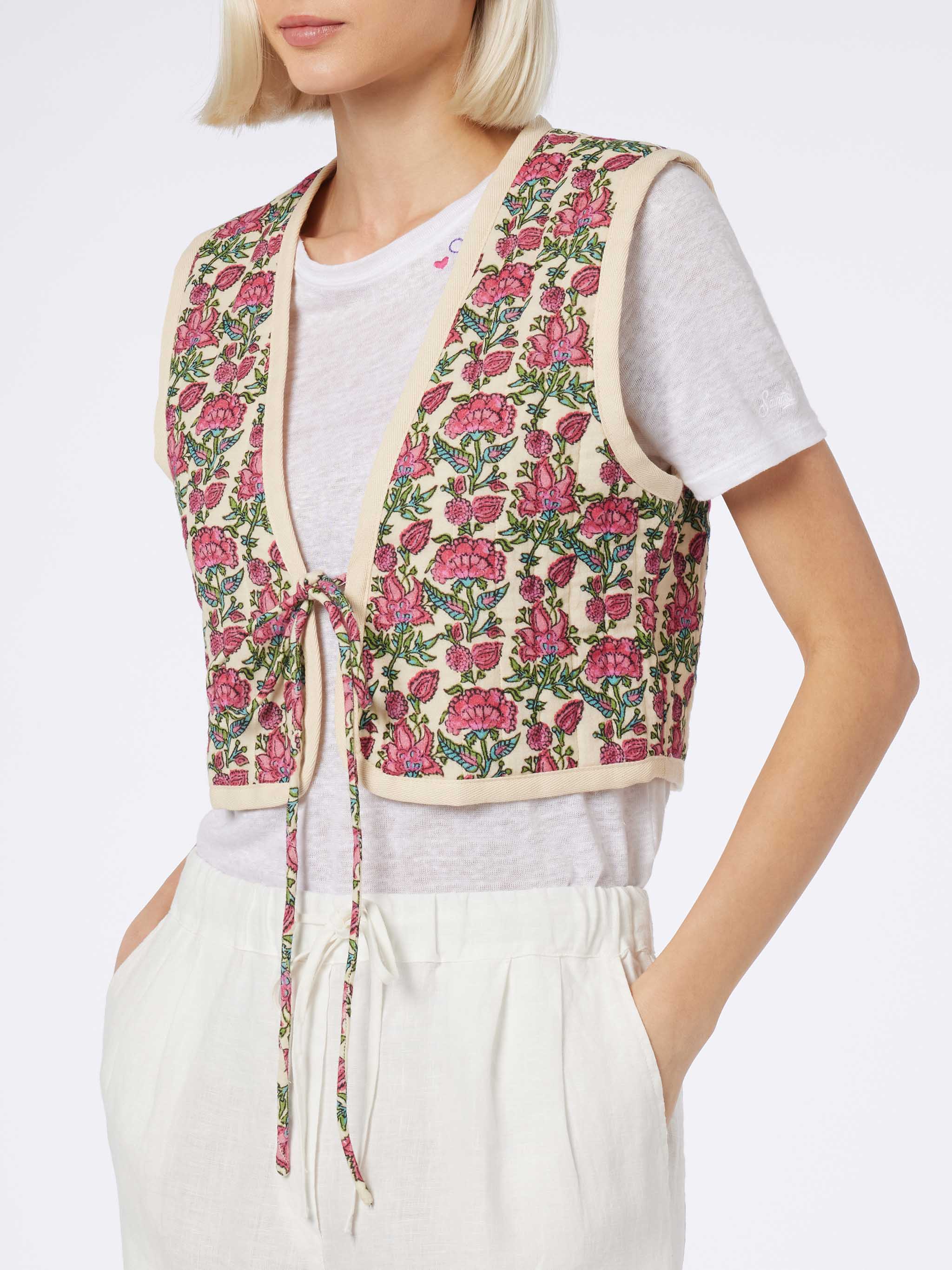 Shilo Padded Floral Print Vest White