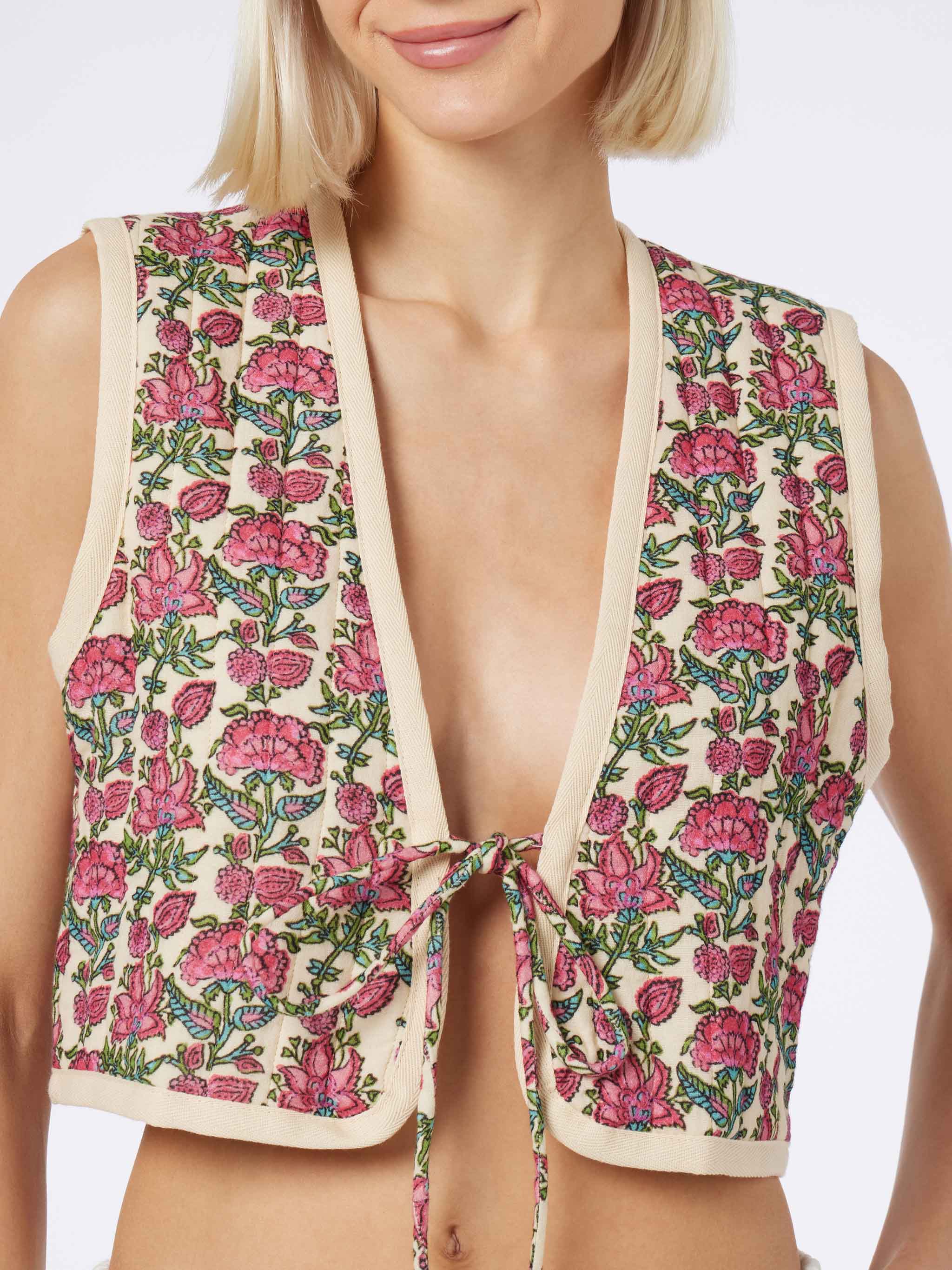 Shilo Padded Floral Print Vest White