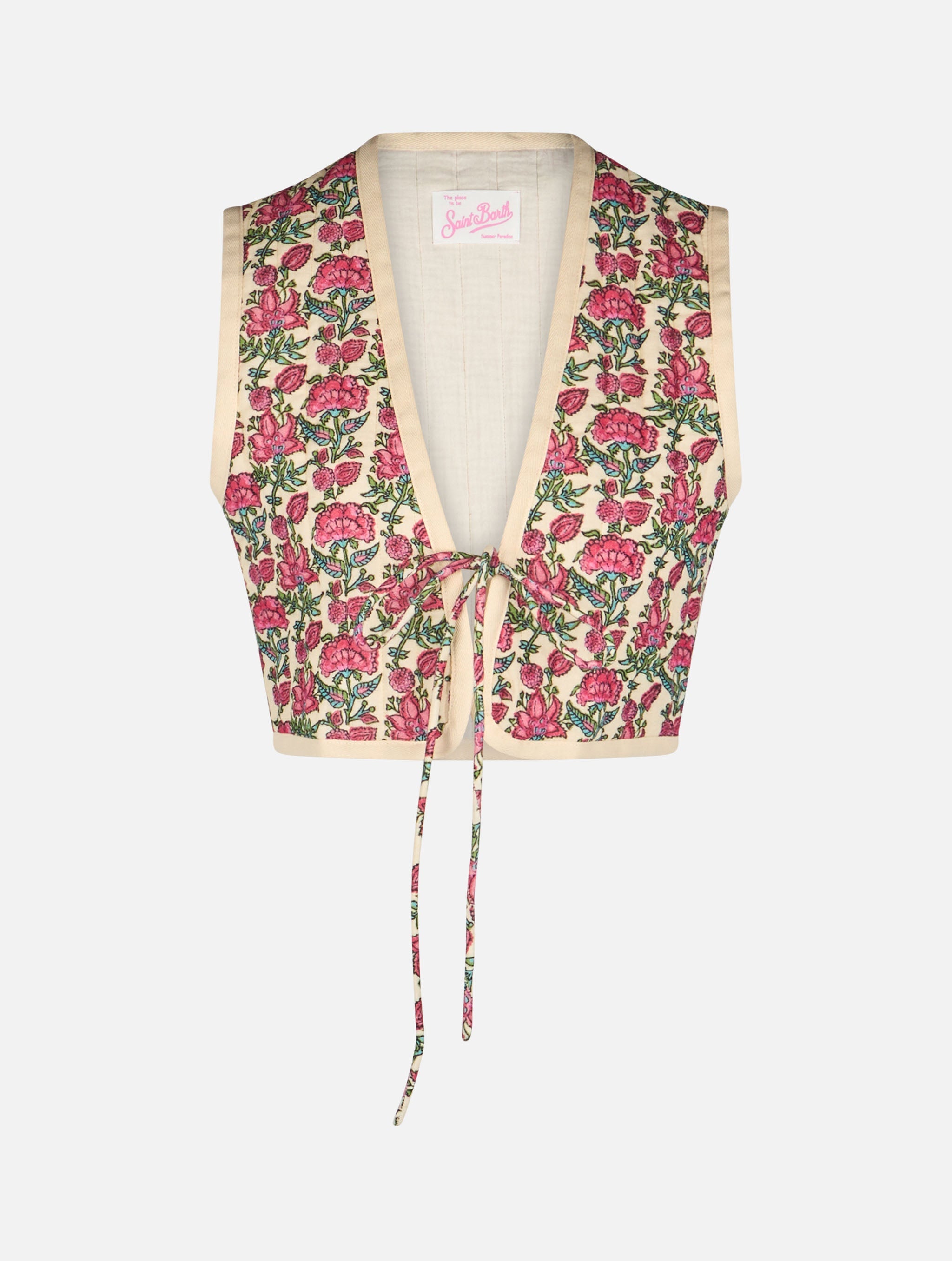 Shilo Padded Floral Print Vest White