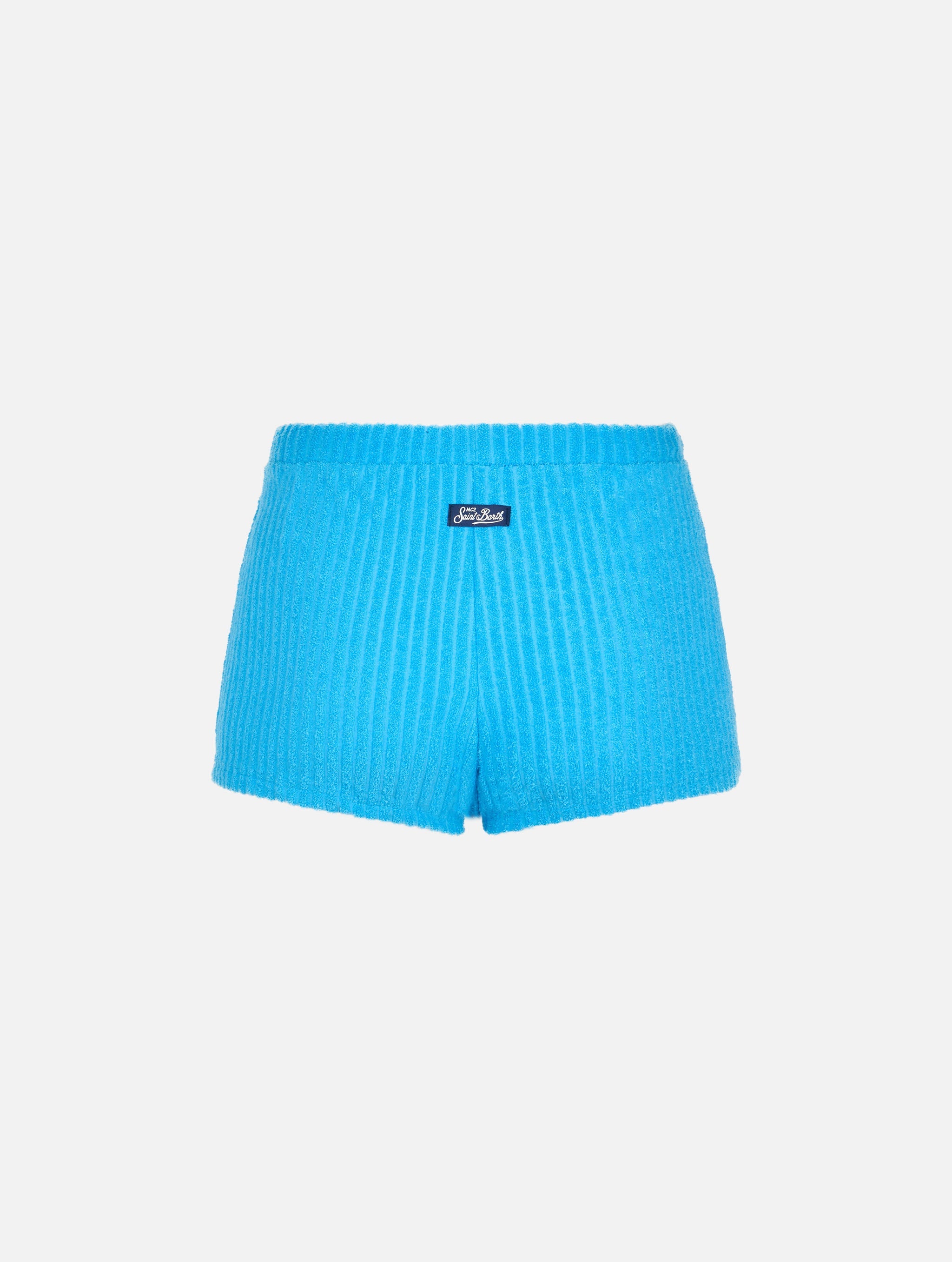 Sherlin Turquoise Striped Terry Shorts Sky Pant