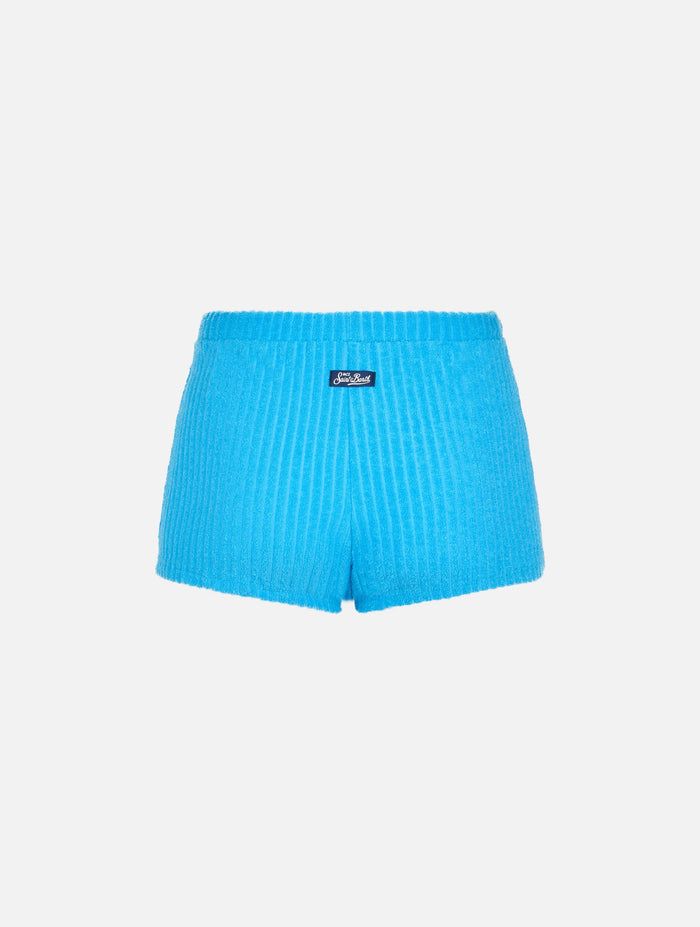 Sherlin Turquoise Striped Terry Shorts Sky Pant