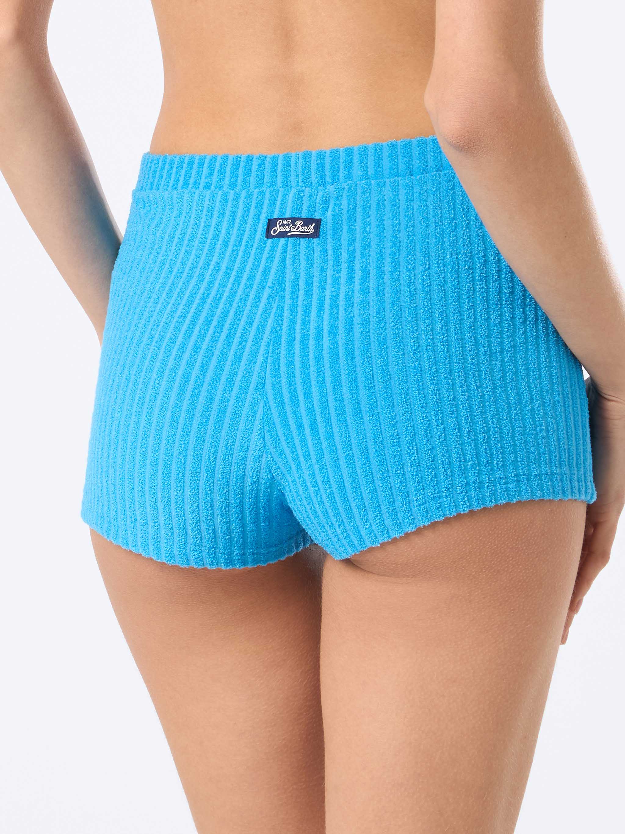Sherlin Turquoise Striped Terry Shorts Sky Pant