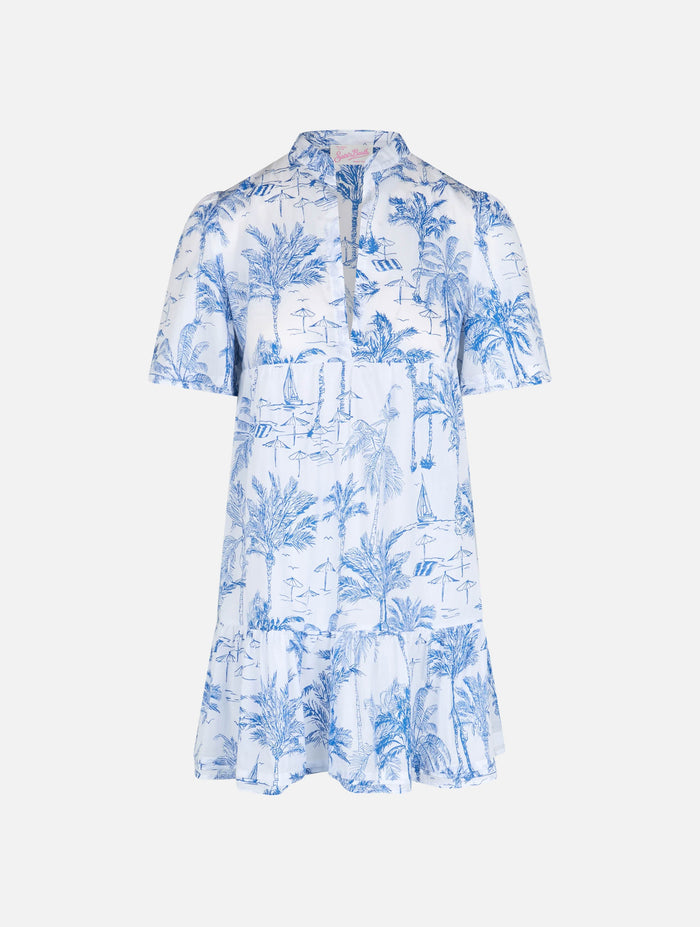 Siara Cotton Voile Toile De Jouy Dress White
