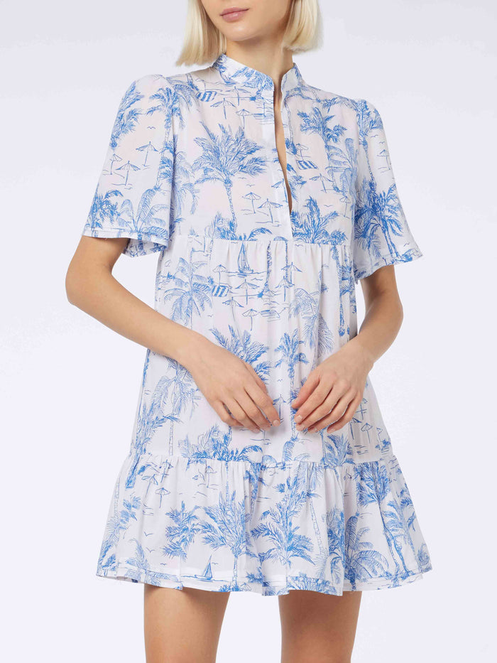 Siara Cotton Voile Toile De Jouy Dress White