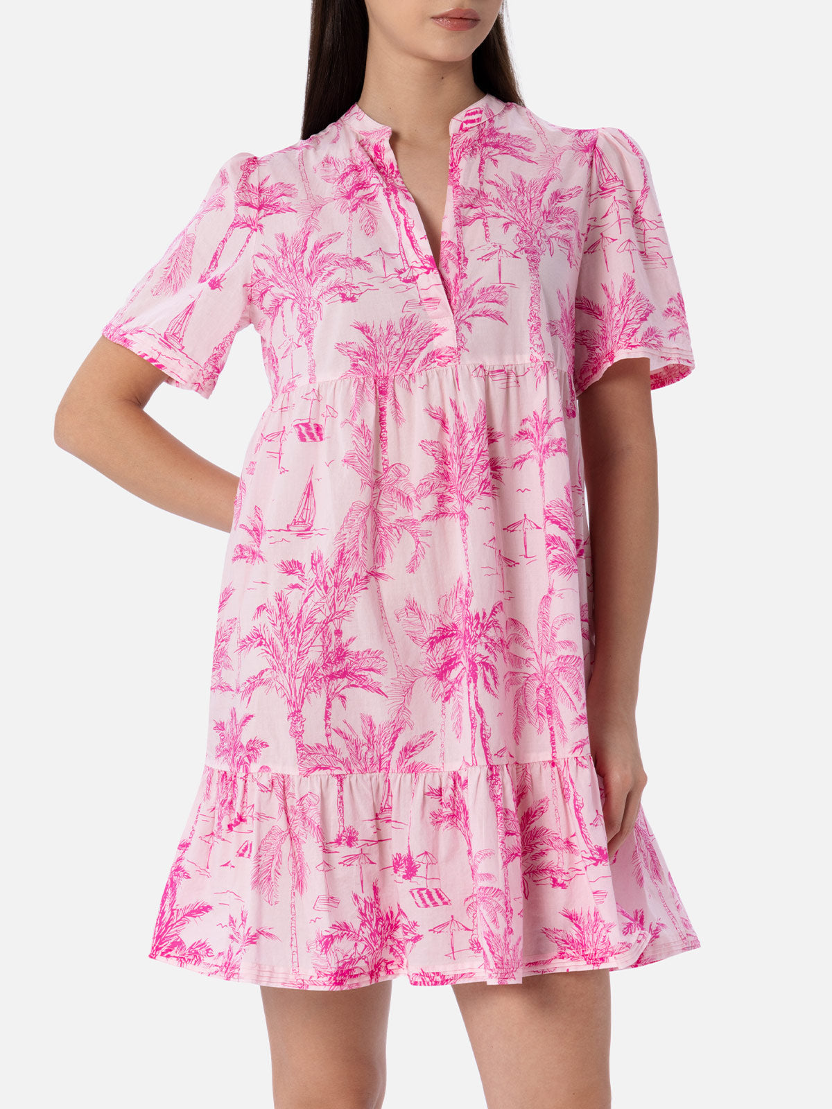 Siara Toile De Jouy Cotton Voile Short Dress Pink