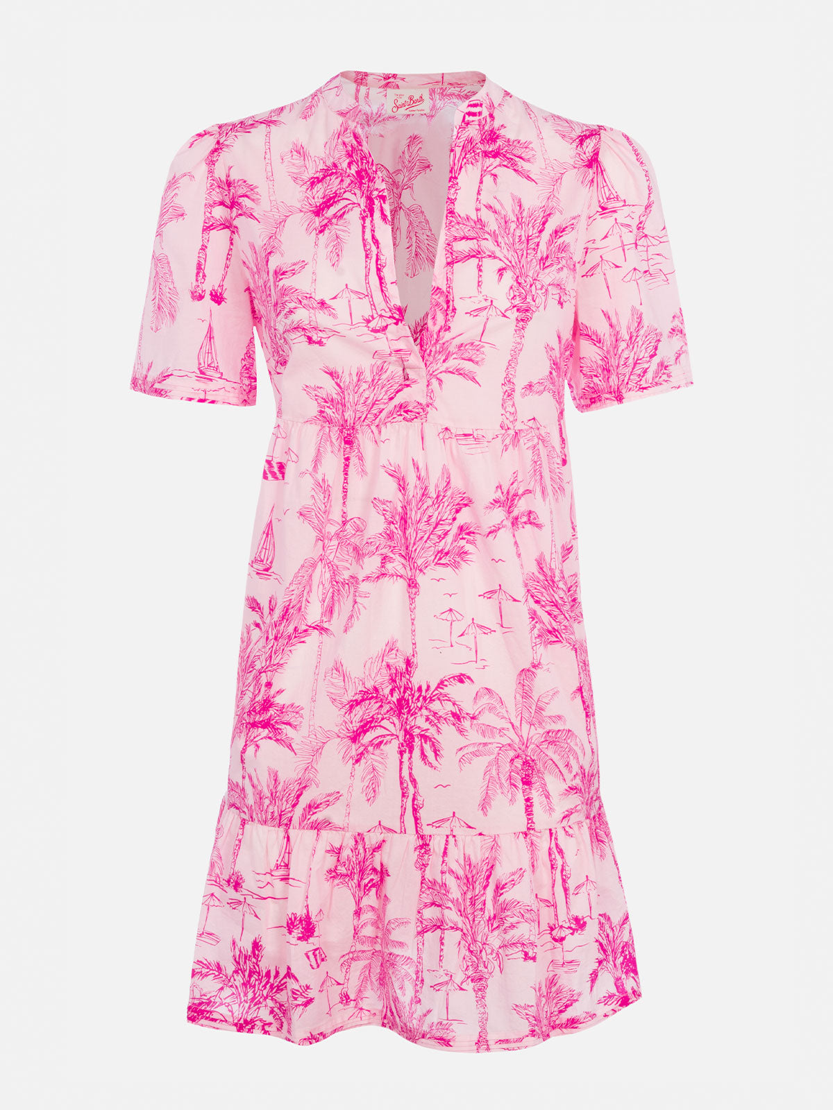 Siara Toile De Jouy Cotton Voile Short Dress Pink
