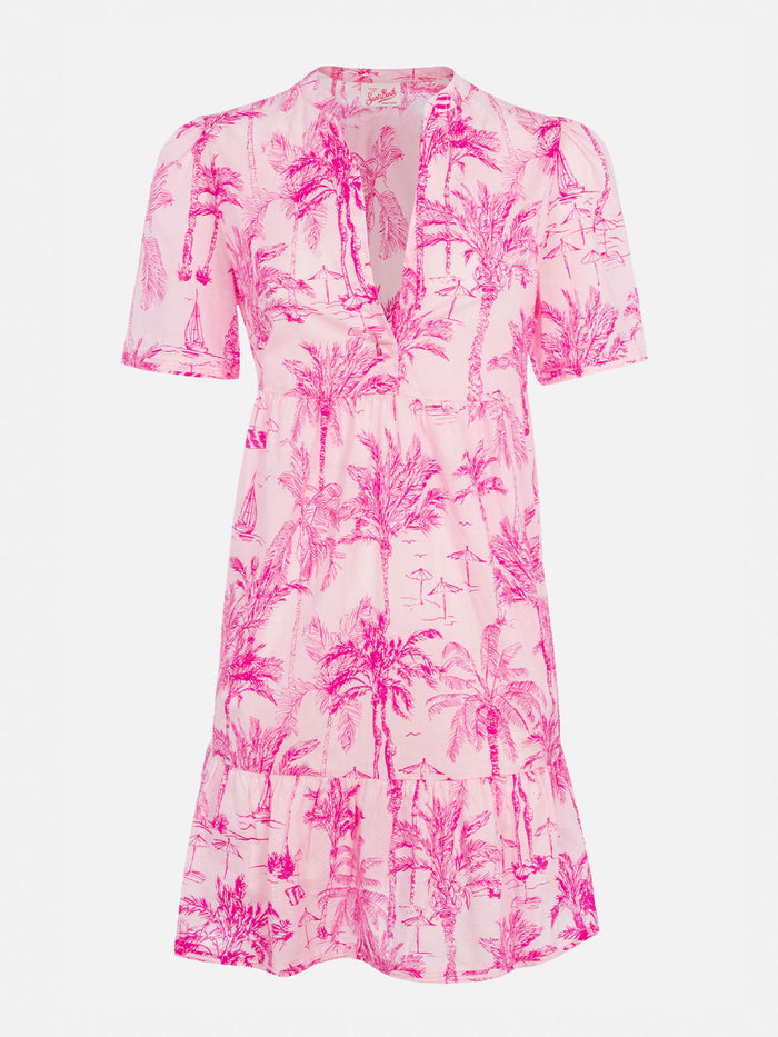 Siara Toile De Jouy Cotton Voile Short Dress Pink