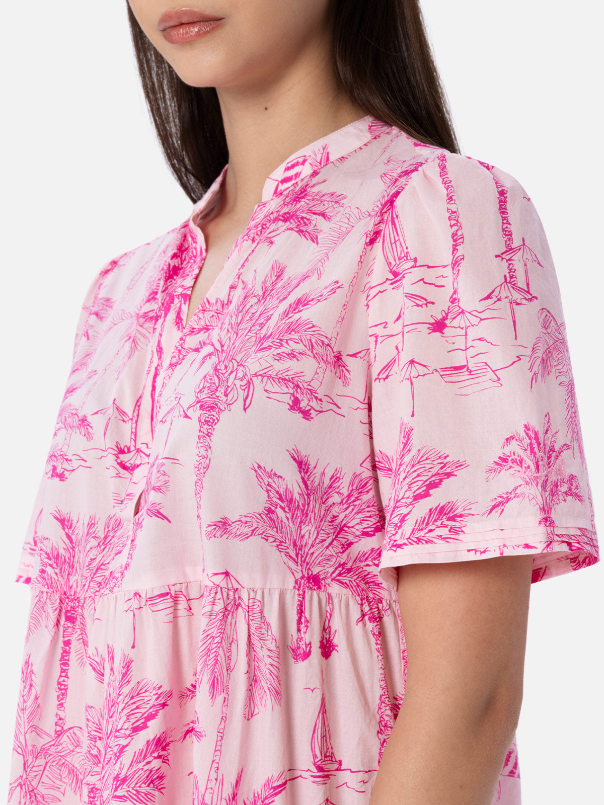 Siara Toile De Jouy Cotton Voile Short Dress Pink