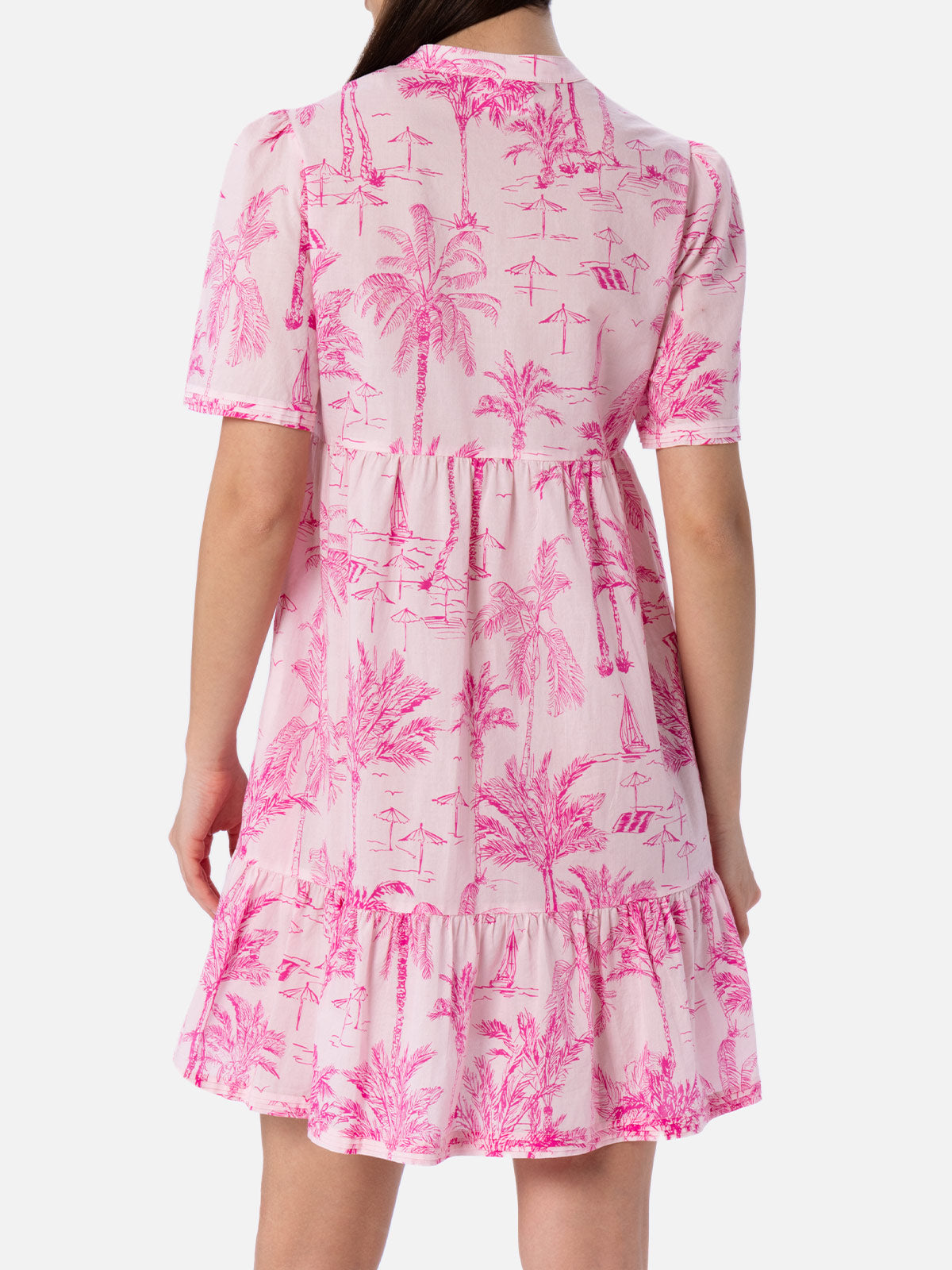 Siara Toile De Jouy Cotton Voile Short Dress Pink