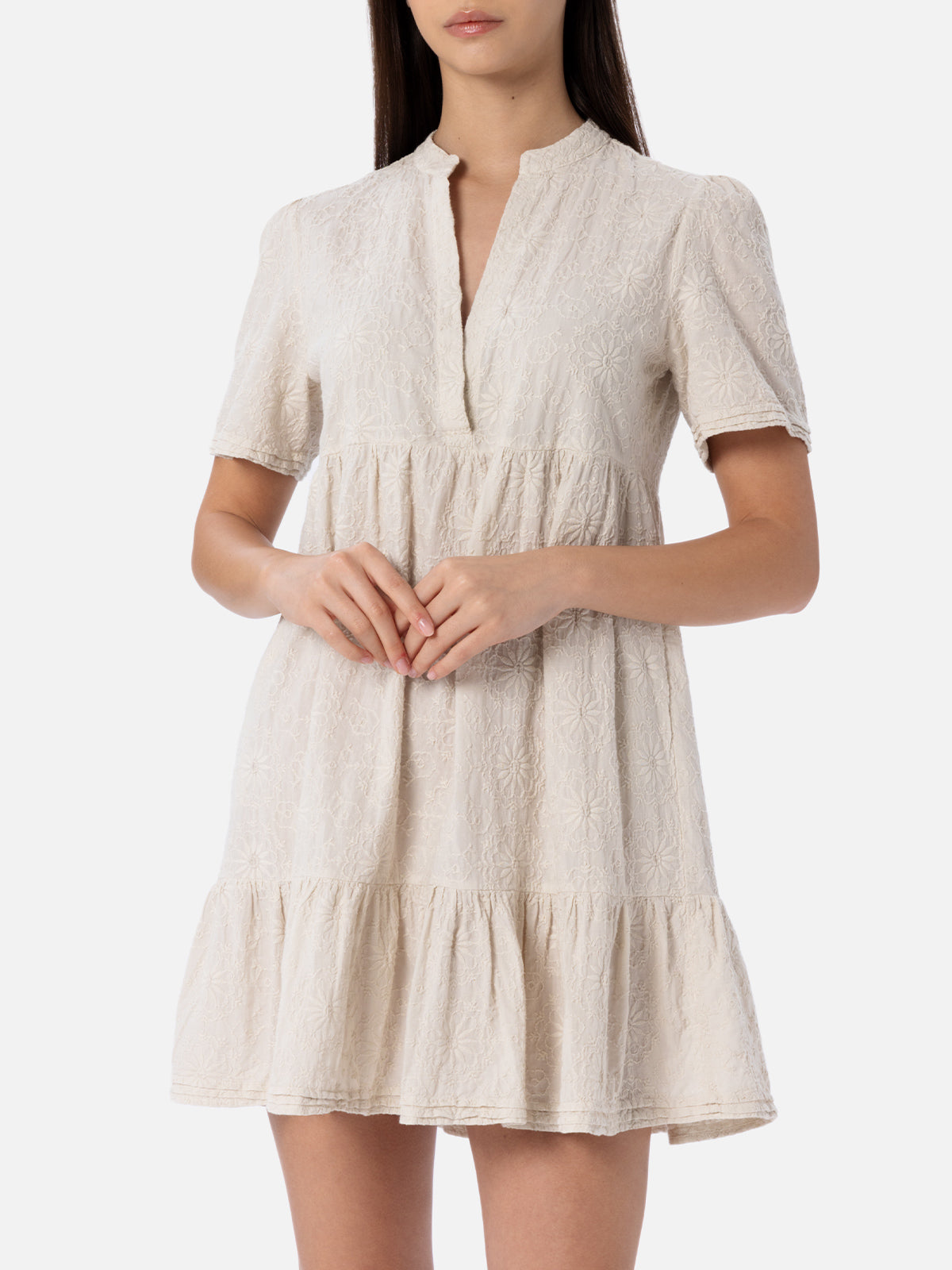 Siara Black Sangallo Cotton Short Dress White