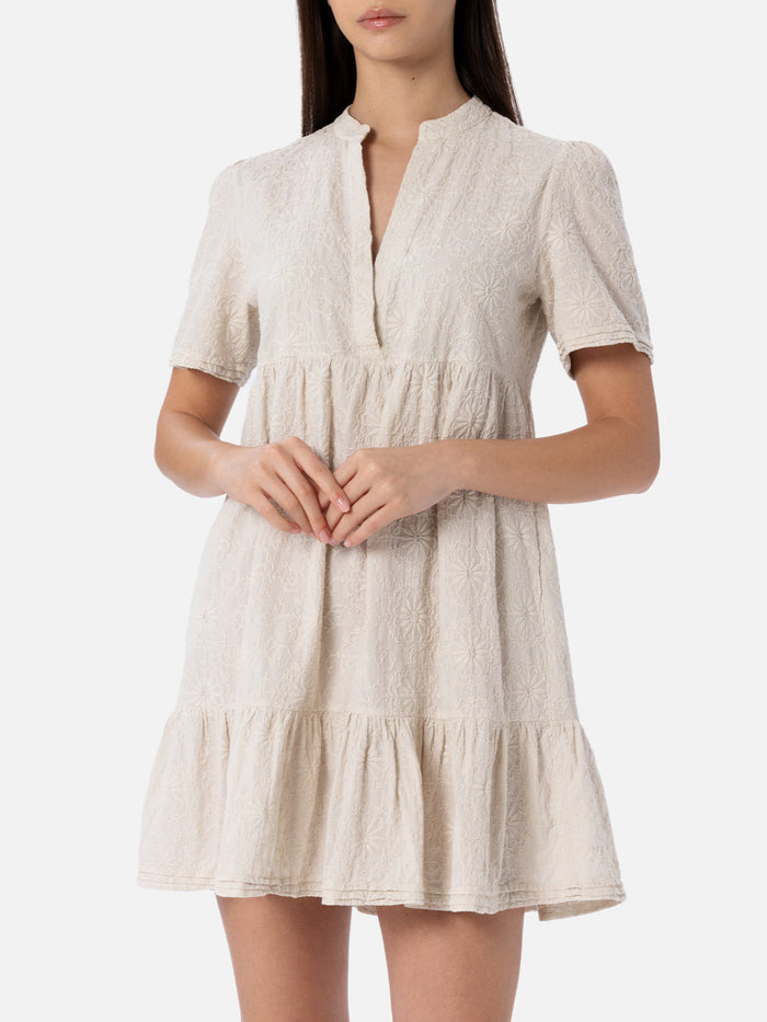 Siara Black Sangallo Cotton Short Dress White