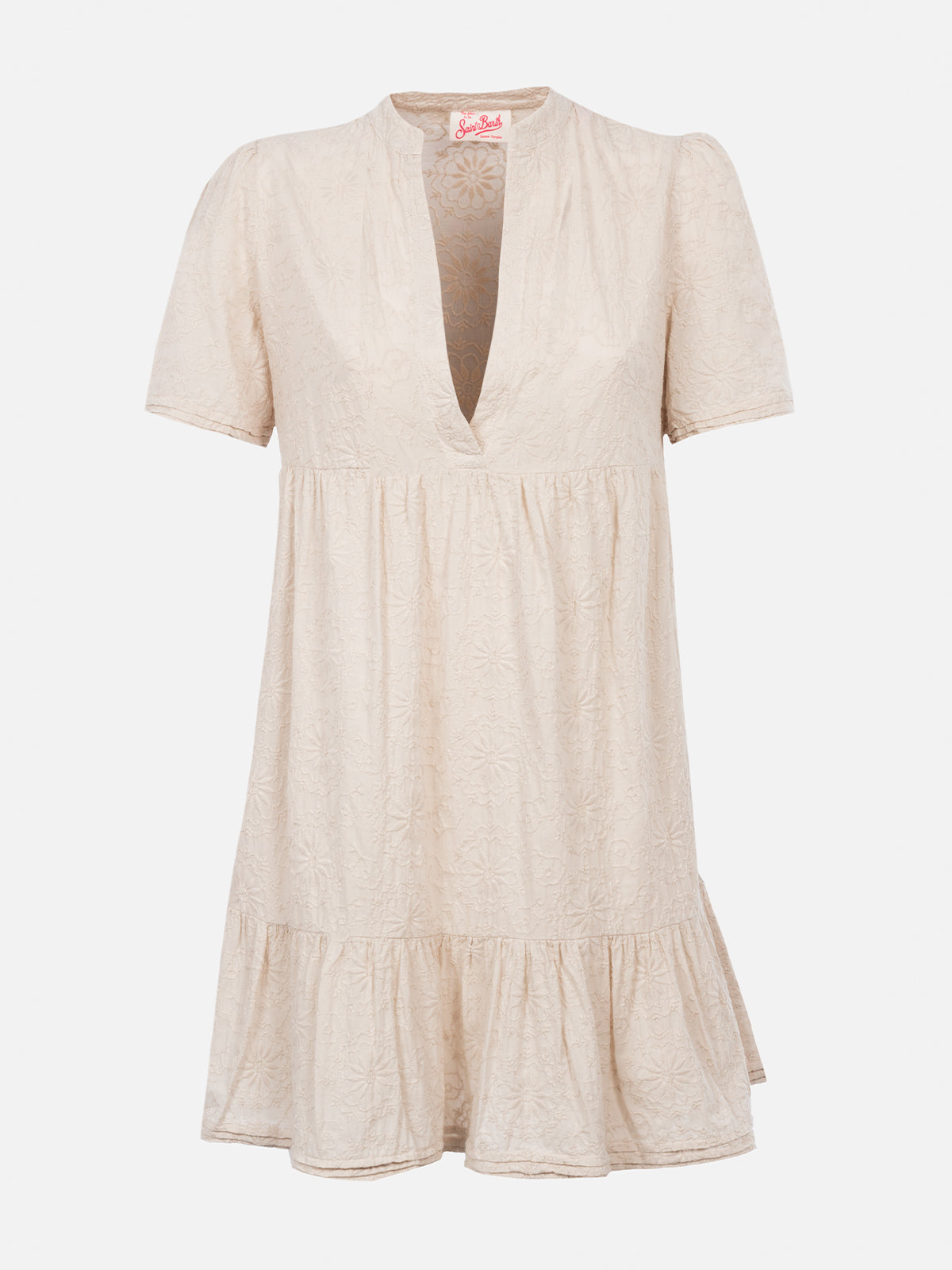 Siara Black Sangallo Cotton Short Dress White