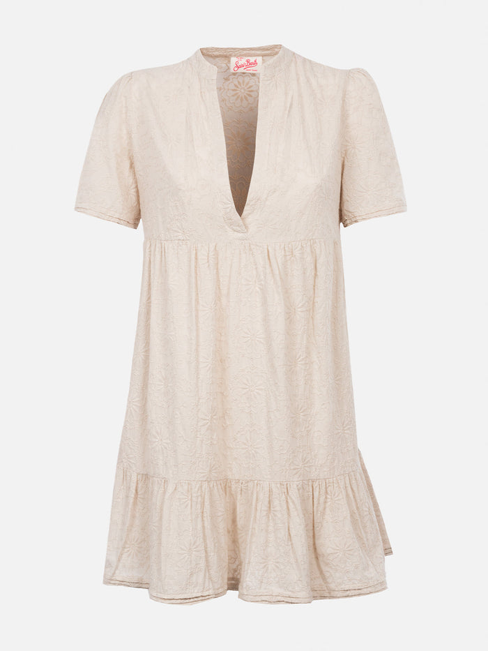 Siara Black Sangallo Cotton Short Dress White
