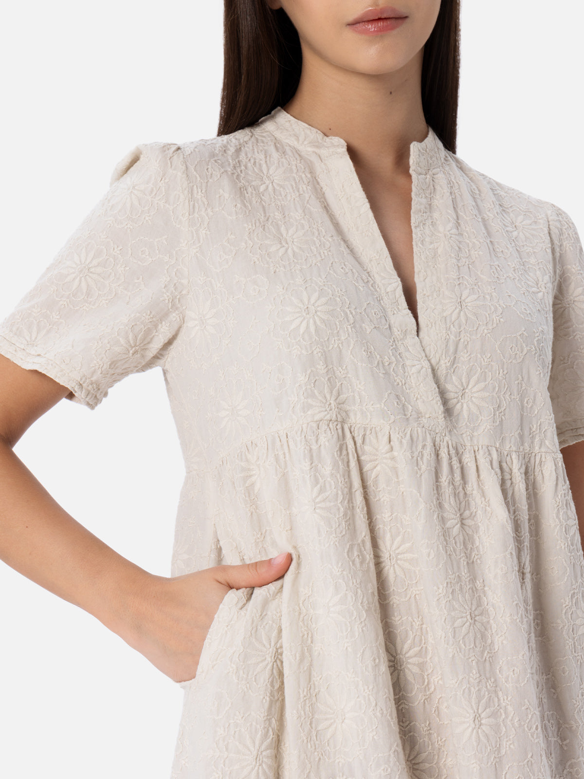 Siara Black Sangallo Cotton Short Dress White