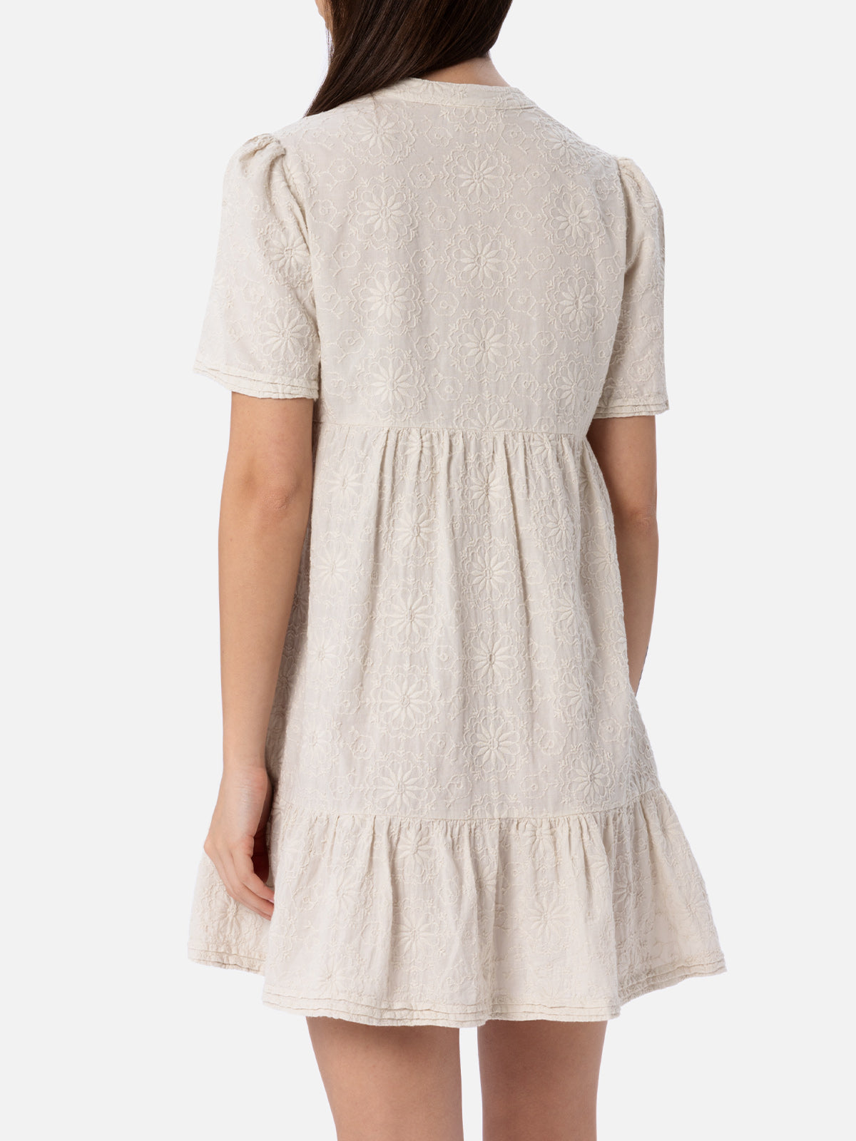 Siara Black Sangallo Cotton Short Dress White