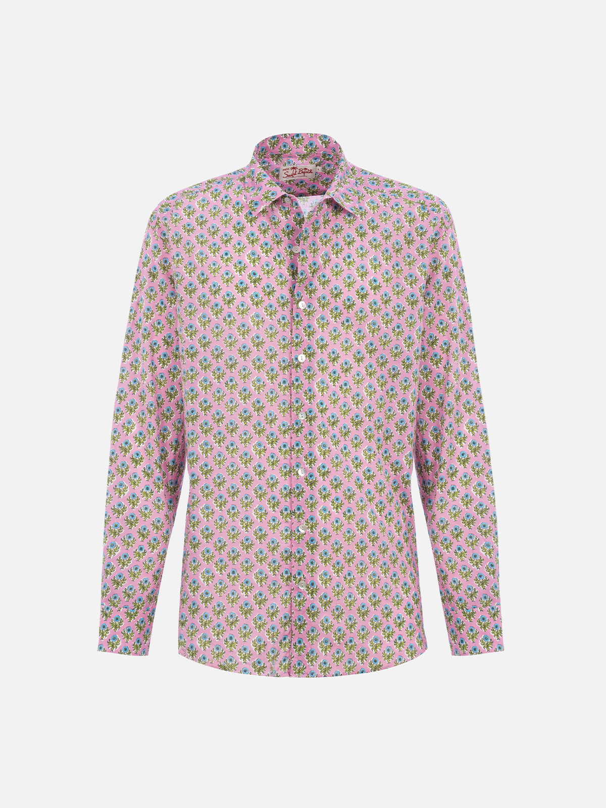 Man Muslin Cotton Shirt Sikelia With Radical Flower Print Pink