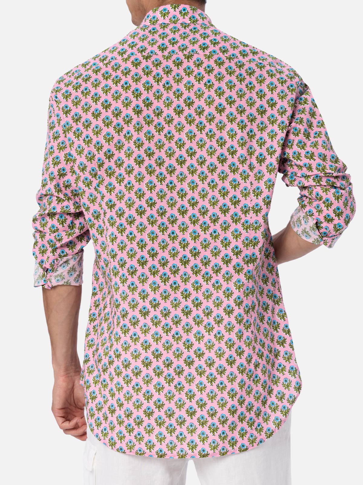 Man Muslin Cotton Shirt Sikelia With Radical Flower Print Pink