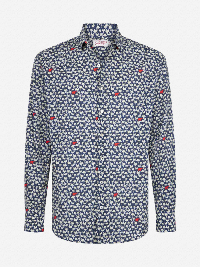 Sikelia Muslin Cotton Shirt With Palm Print