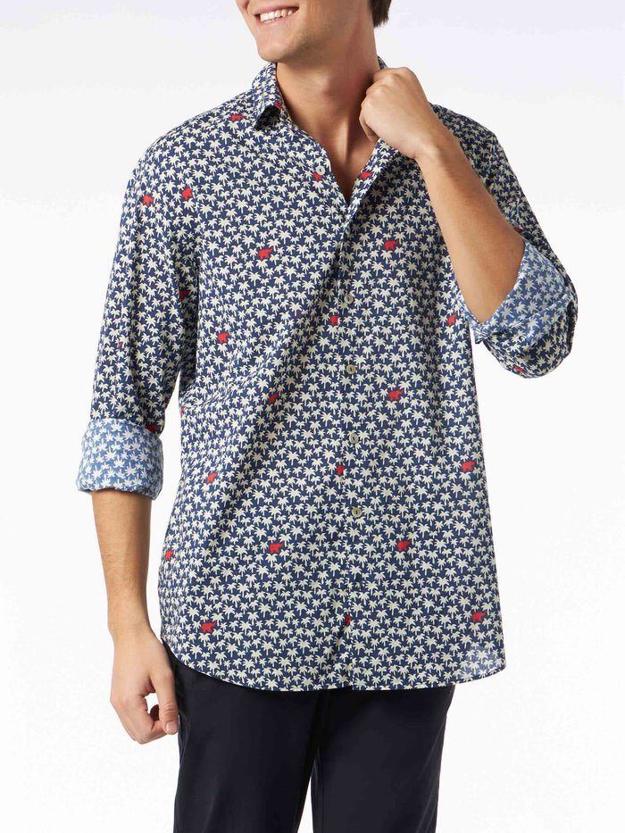 Sikelia Muslin Cotton Shirt With Palm Print