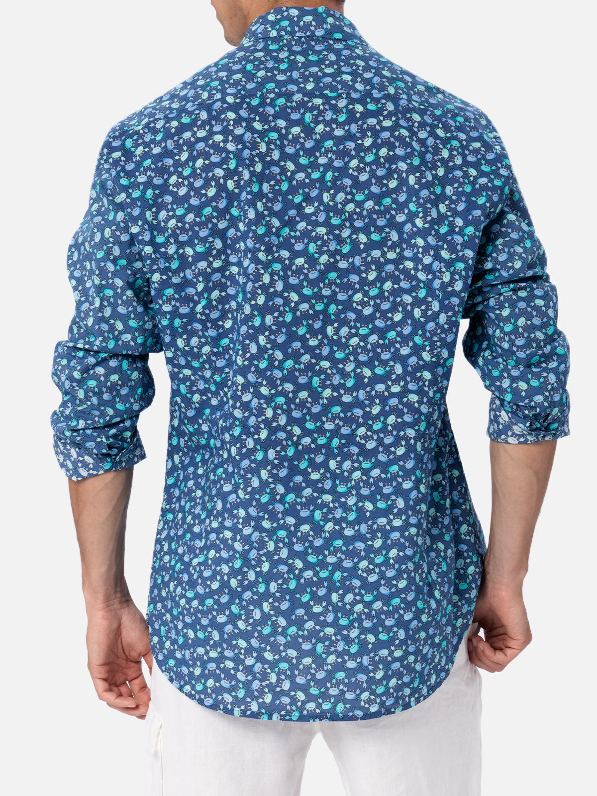 Man Muslin Cotton Shirt Sikelia With Crabs Print Blue
