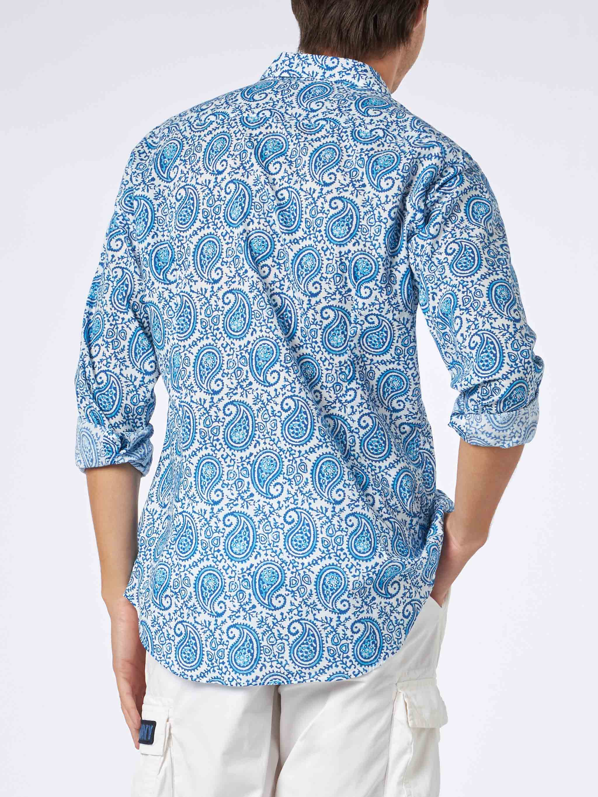 Man Muslin Cotton Sikelia Shirt With Paisley Print White