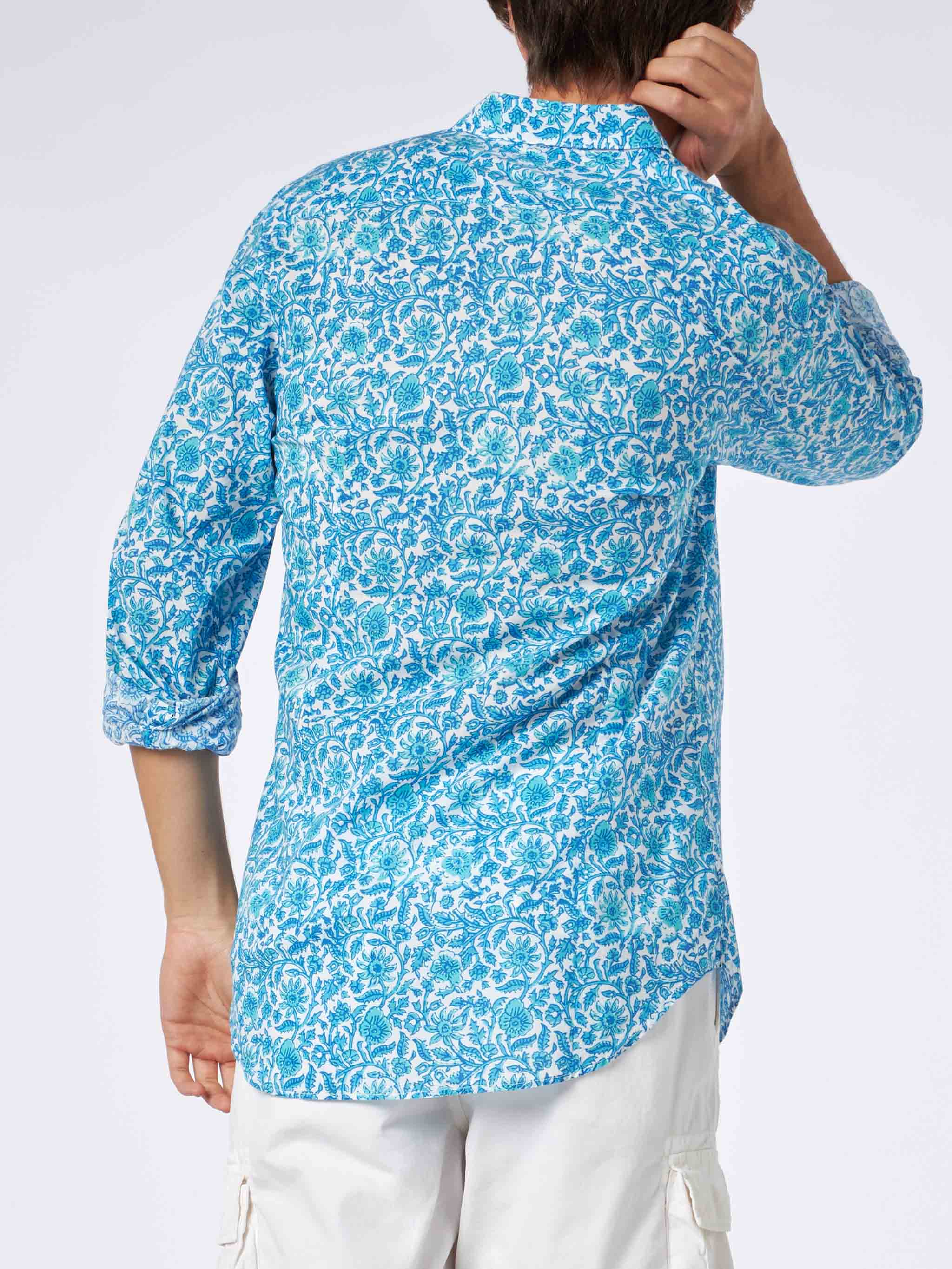 Man Muslin Cotton Sikelia Shirt With Flower Print White