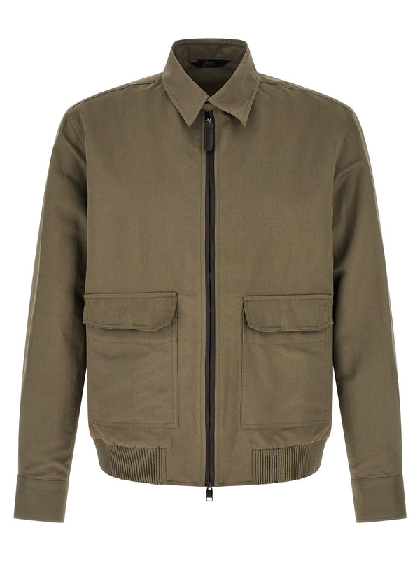 Brioni Linen-Cotton Blend Blouson — khaki