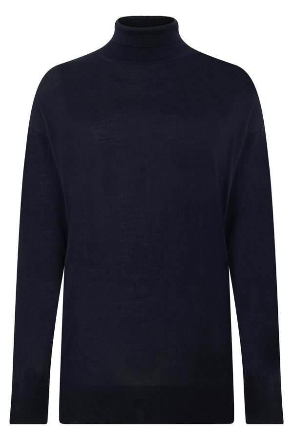 High-Neck Sweater Blue Virgin Wool