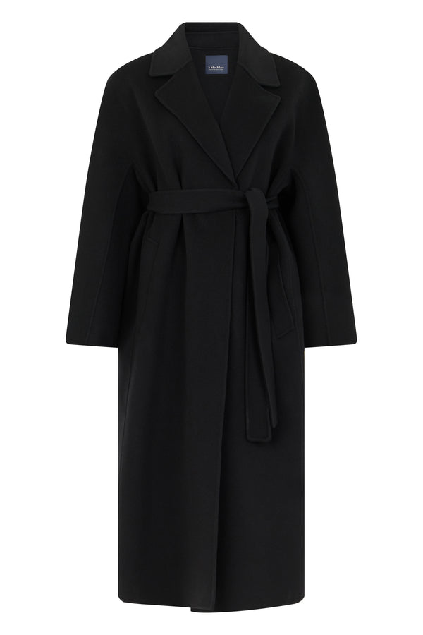 Long Belted Coat Black Virgin Wool
