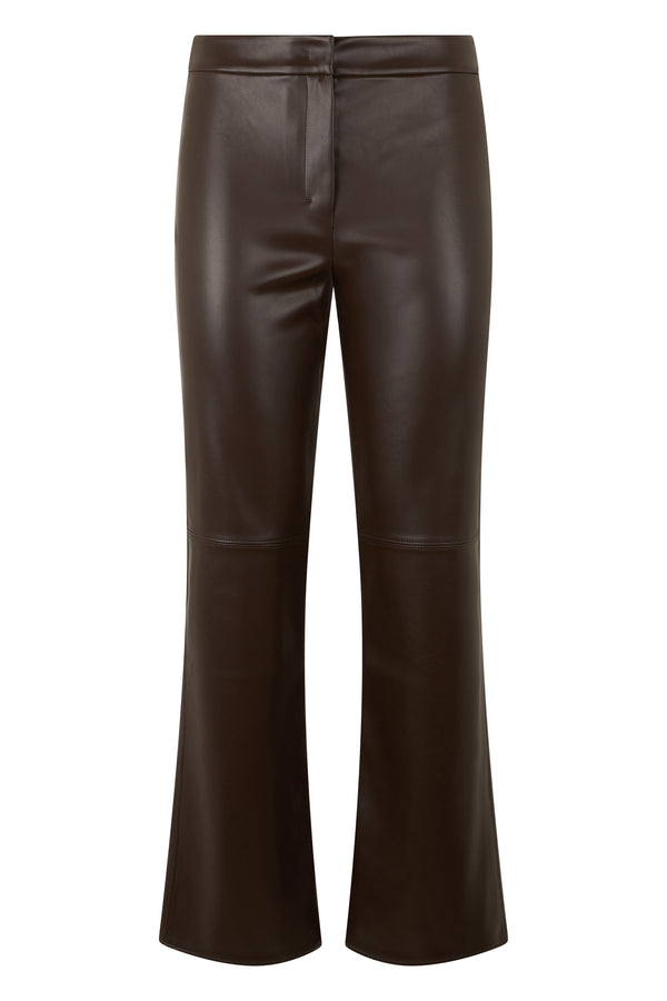 Flared Synthetic Leather Trousers Dark Brown Polyester