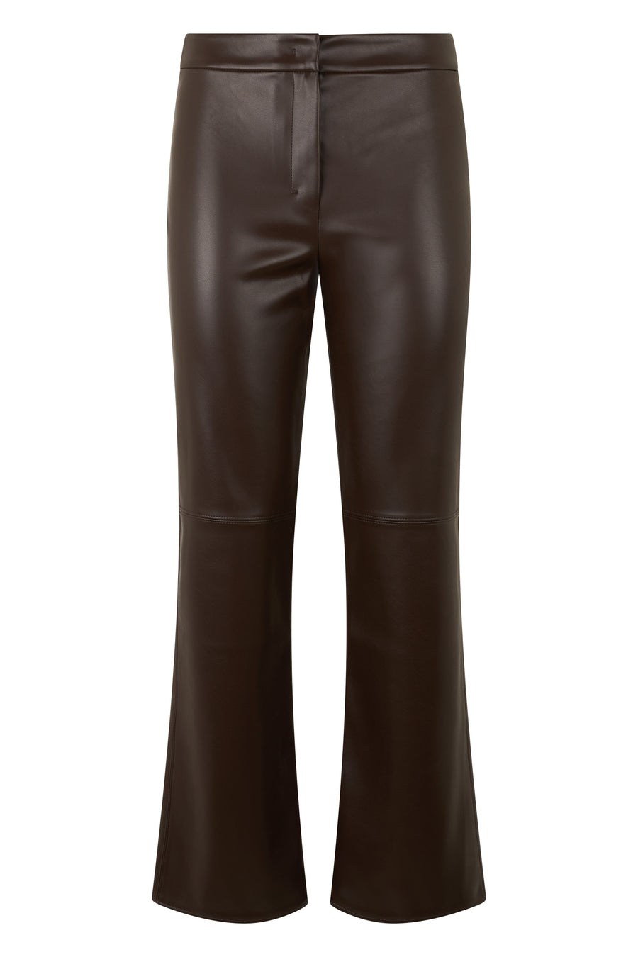 Flared Synthetic Leather Trousers Dark Brown Polyester