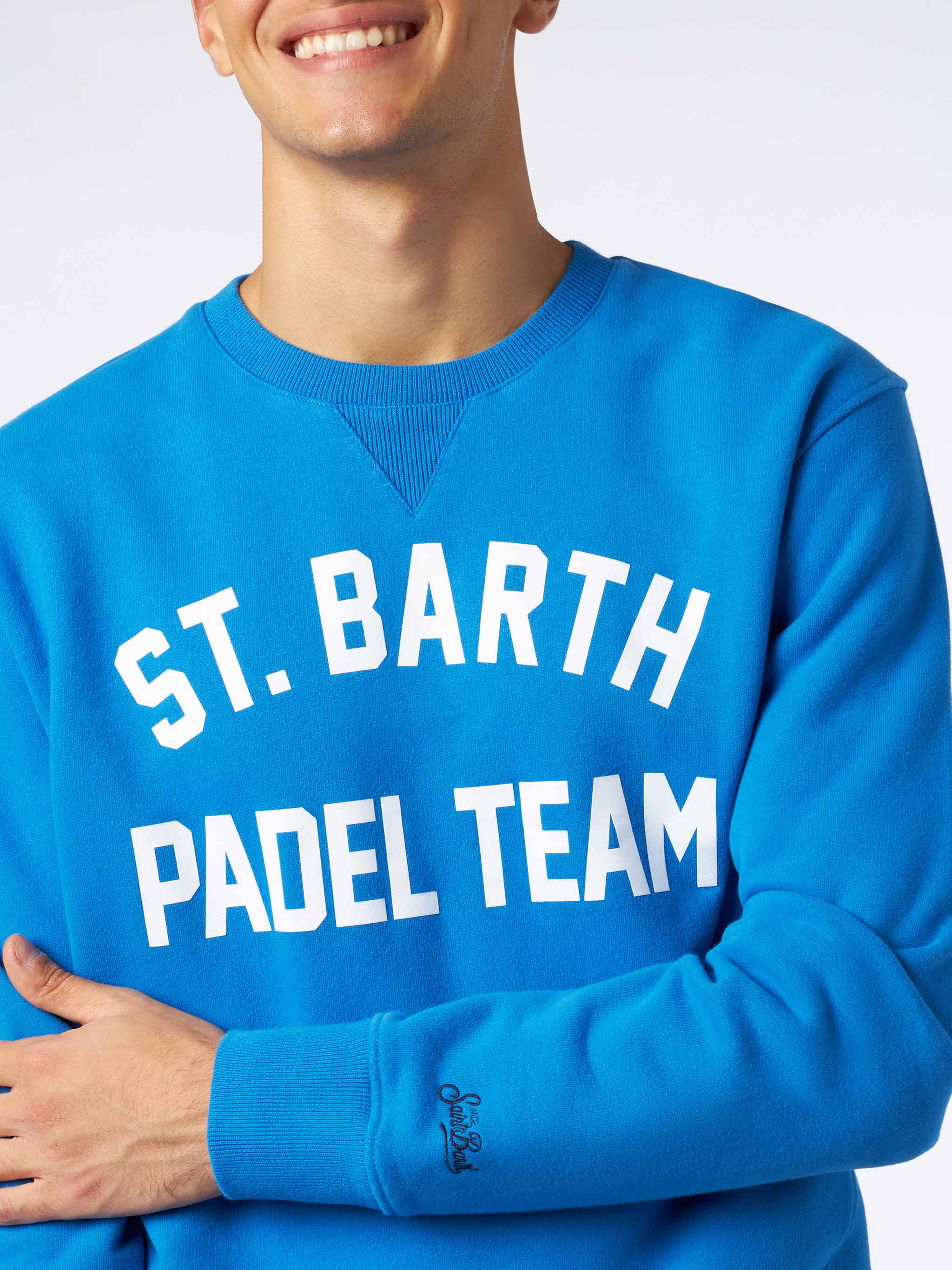 Cotton Sweatshirt With St. Barth Padel Team Print Blue