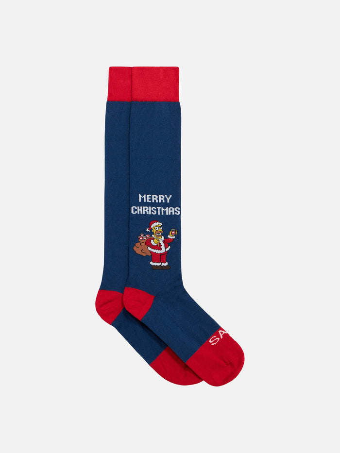 Man Long Socks With Homer Merry Christmas Jacquard | The Simpsons Special Edition Blue
