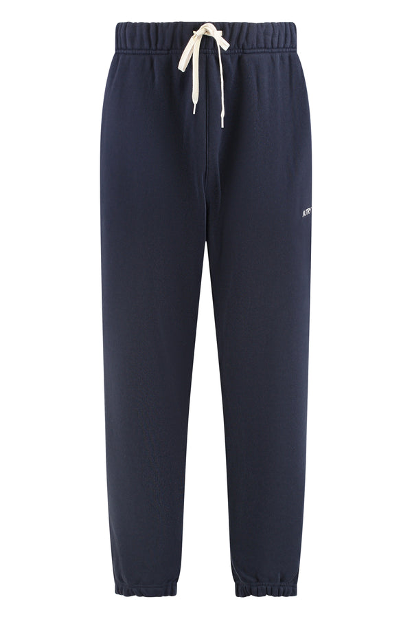 Cotton Track Pants With Elastic Ankle Cuffs Blue