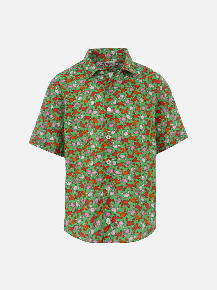 Boy Muslin Cotton Shirt Sharouk With Crabs Print Green