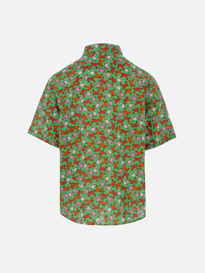 Boy Muslin Cotton Shirt Sharouk With Crabs Print Green