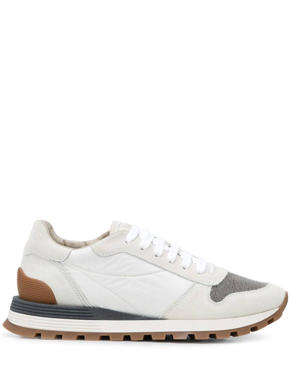 Brunello Cucinelli Womans Leather Sneakers With Monile Detail White