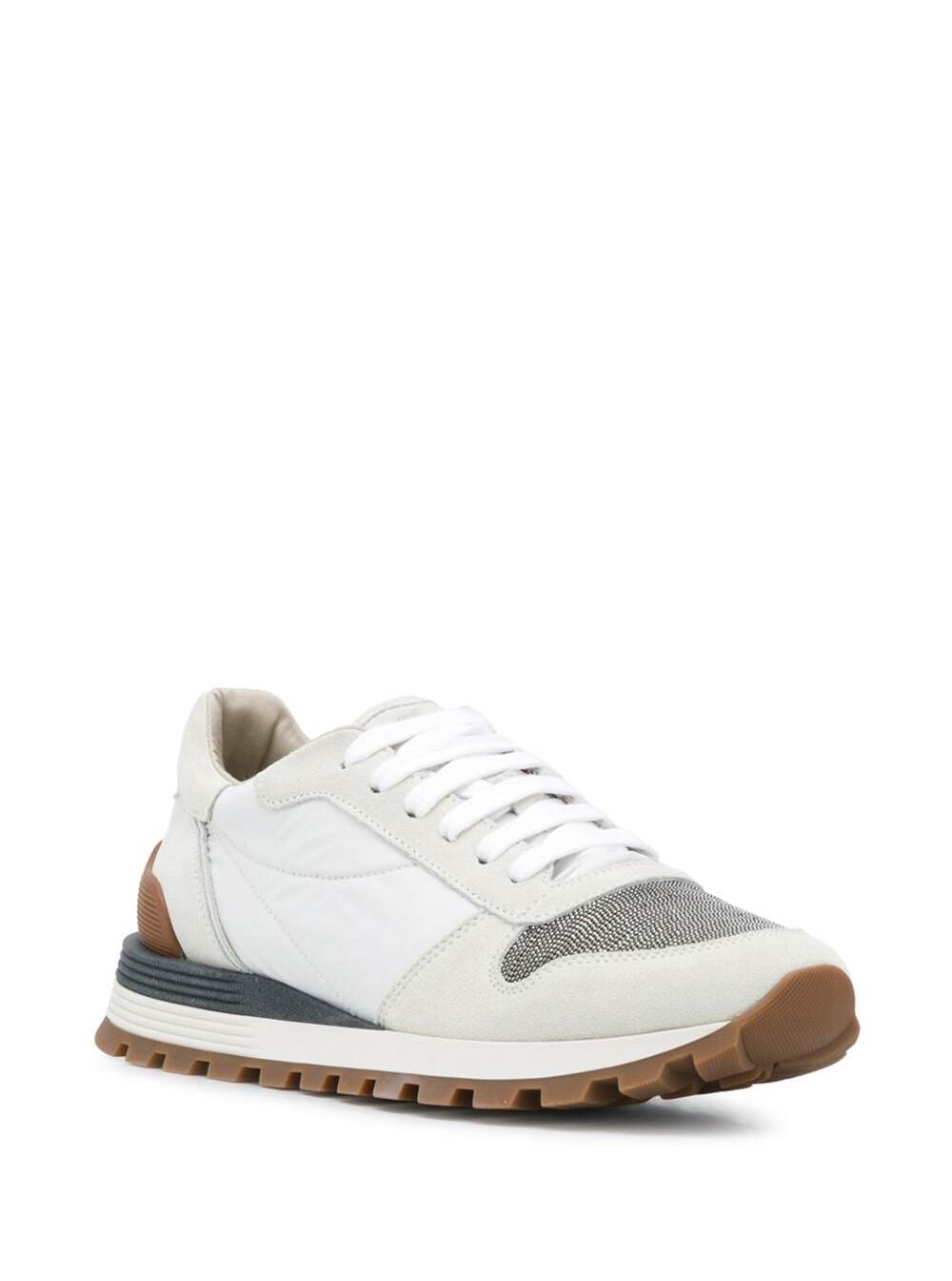 Brunello Cucinelli Womans Leather Sneakers With Monile Detail White